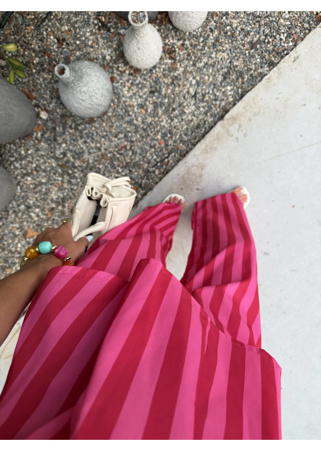 Pembe Kırmızı Çizgili Bluz Takım
