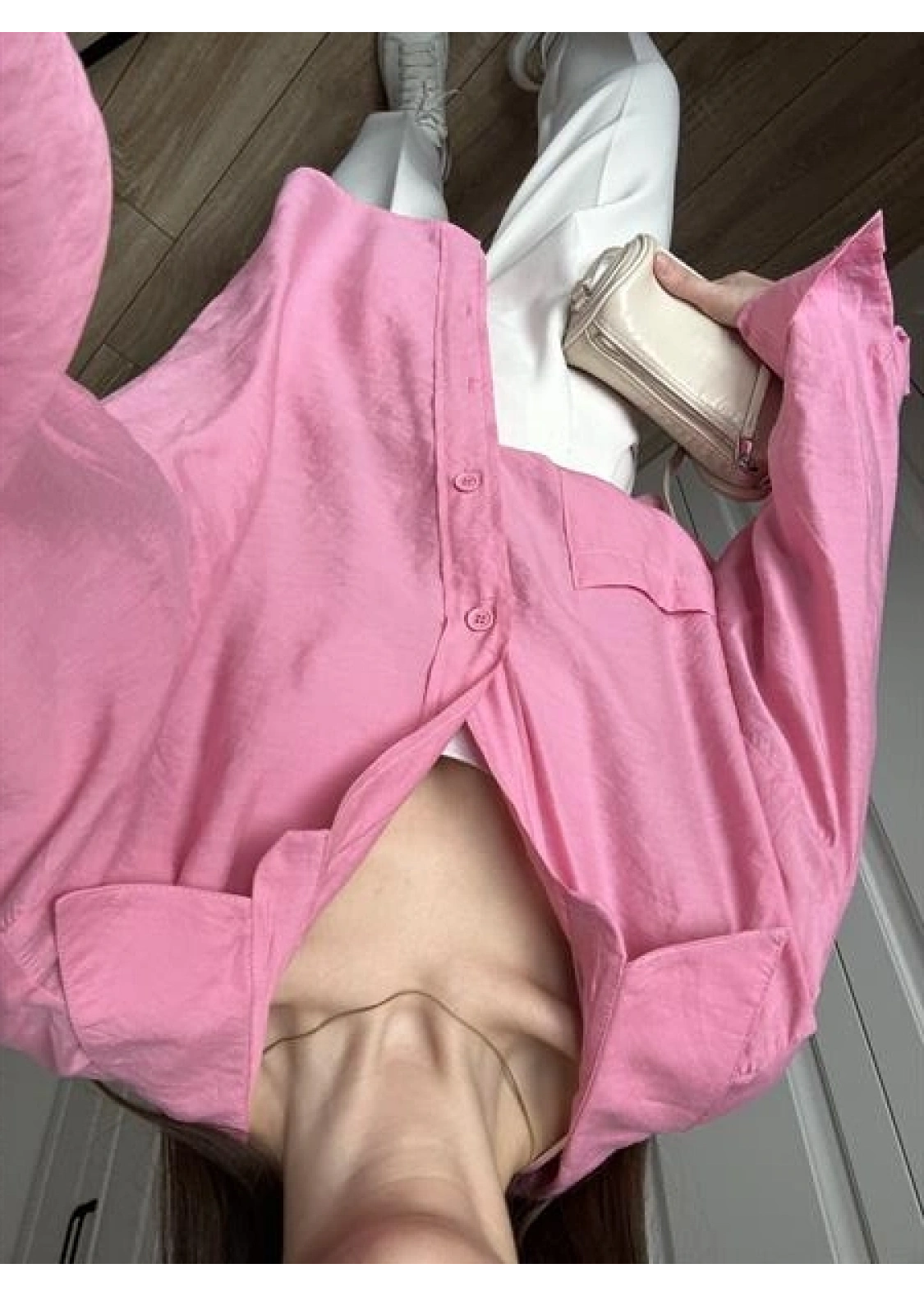 Pembe Oversize Tensel Gömlek