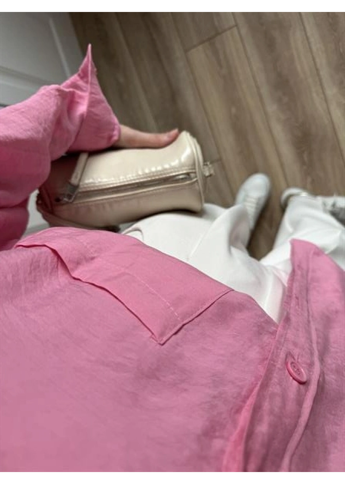 Pembe Oversize Tensel Gömlek