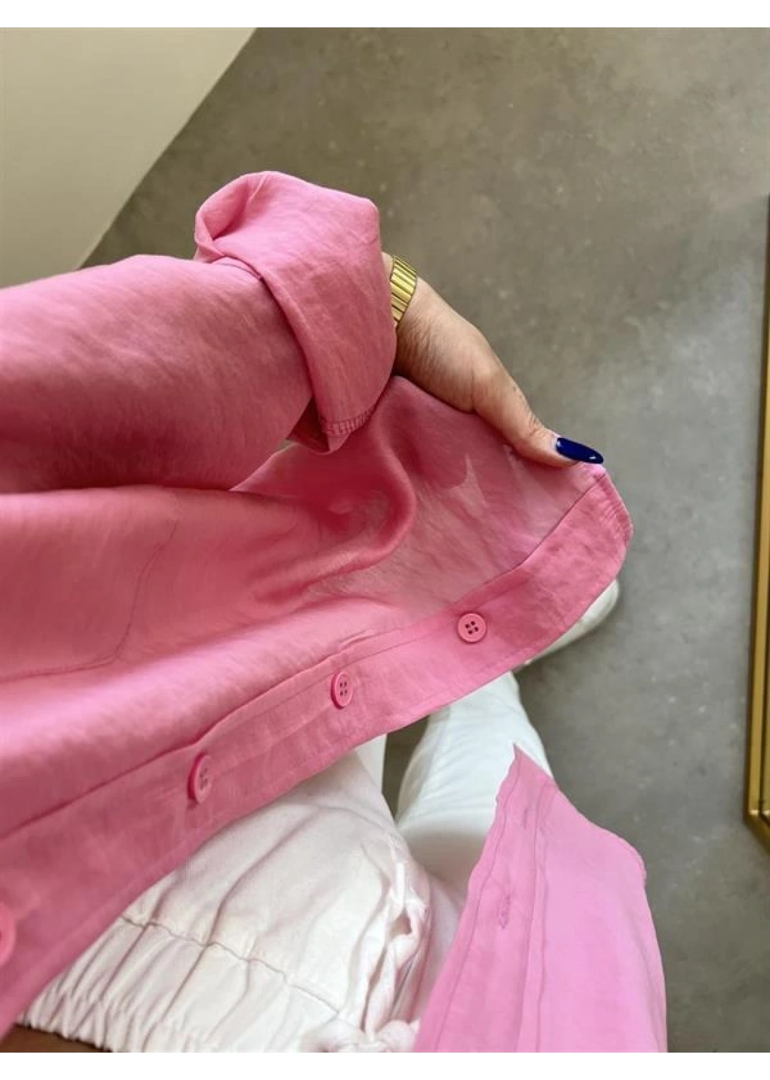 Pembe Oversize Tensel Gömlek