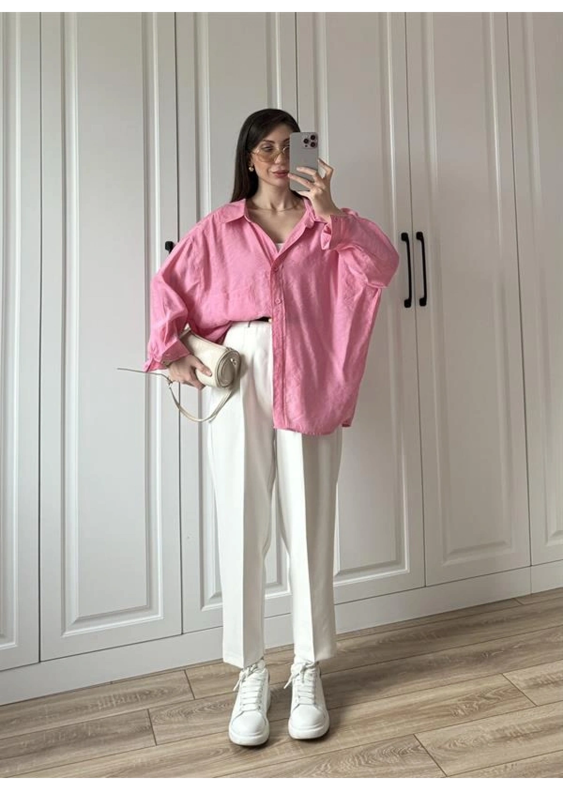 Pembe Oversize Tensel Gömlek