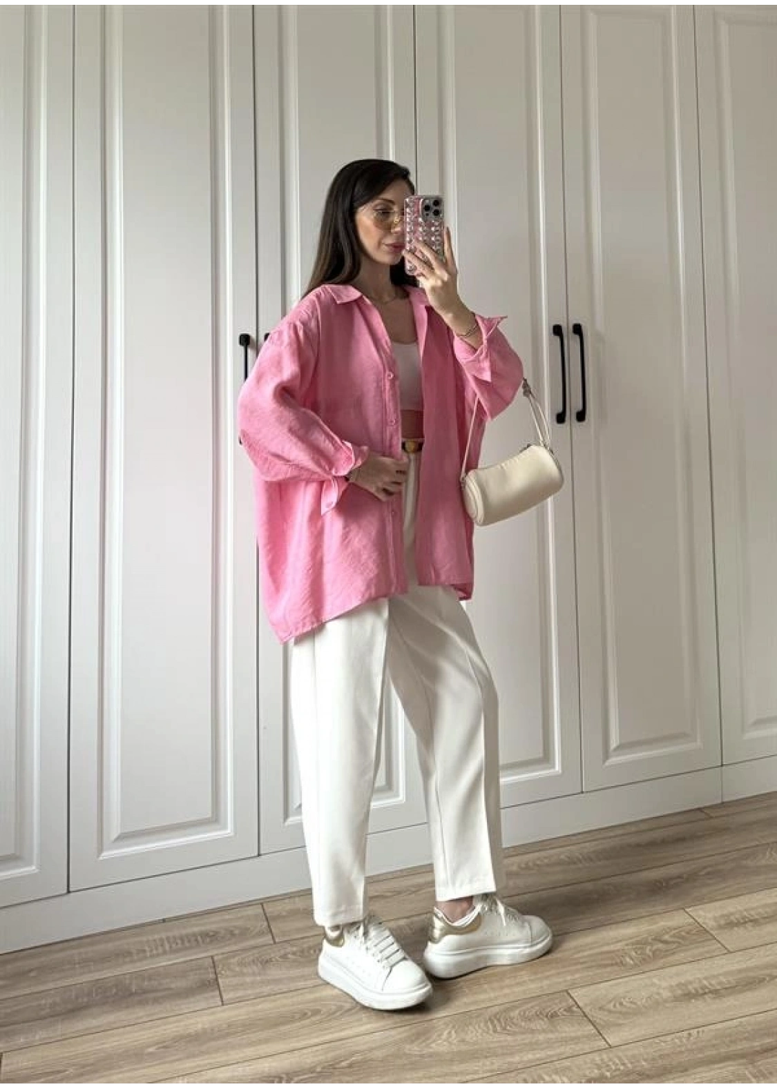 Pembe Oversize Tensel Gömlek