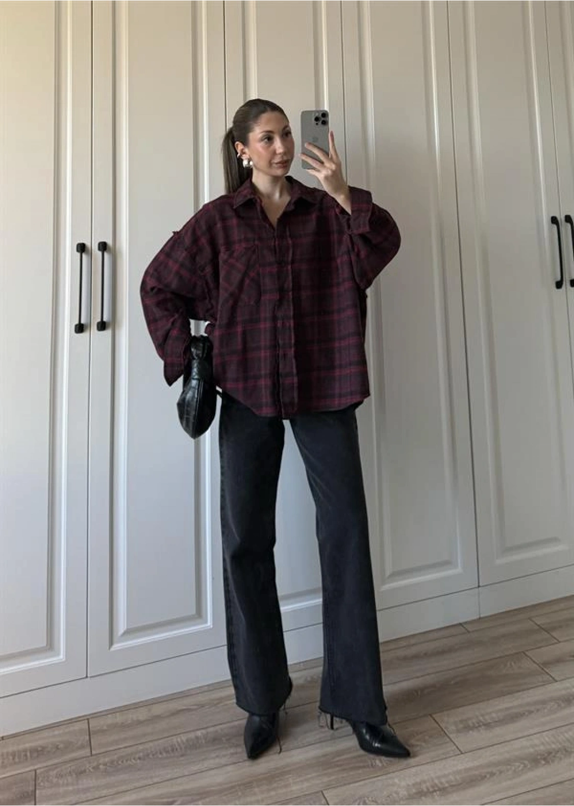 Pera Oversize Bordo Ekose Gömlek