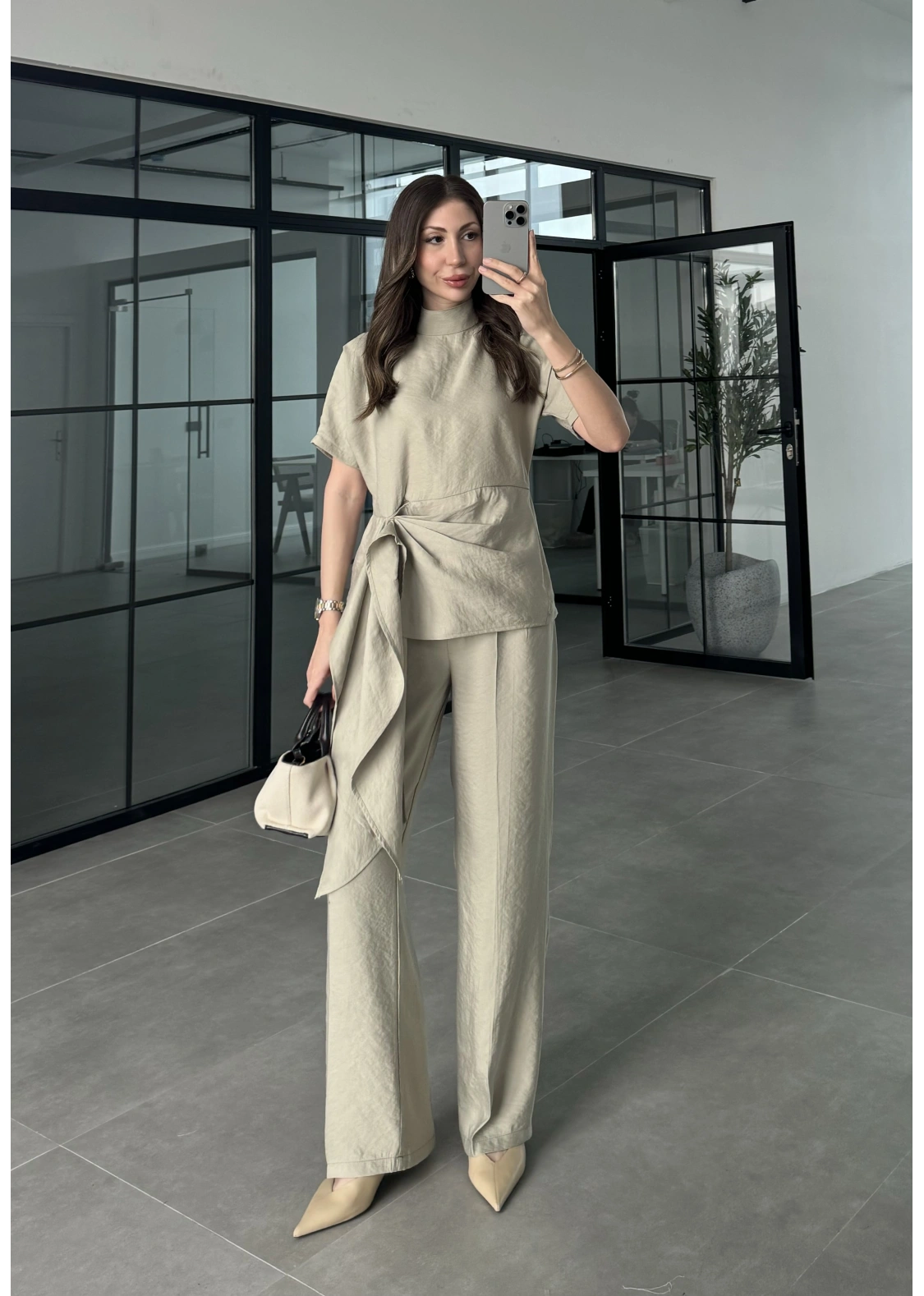 Pile Detaylı Premium Mint Takım