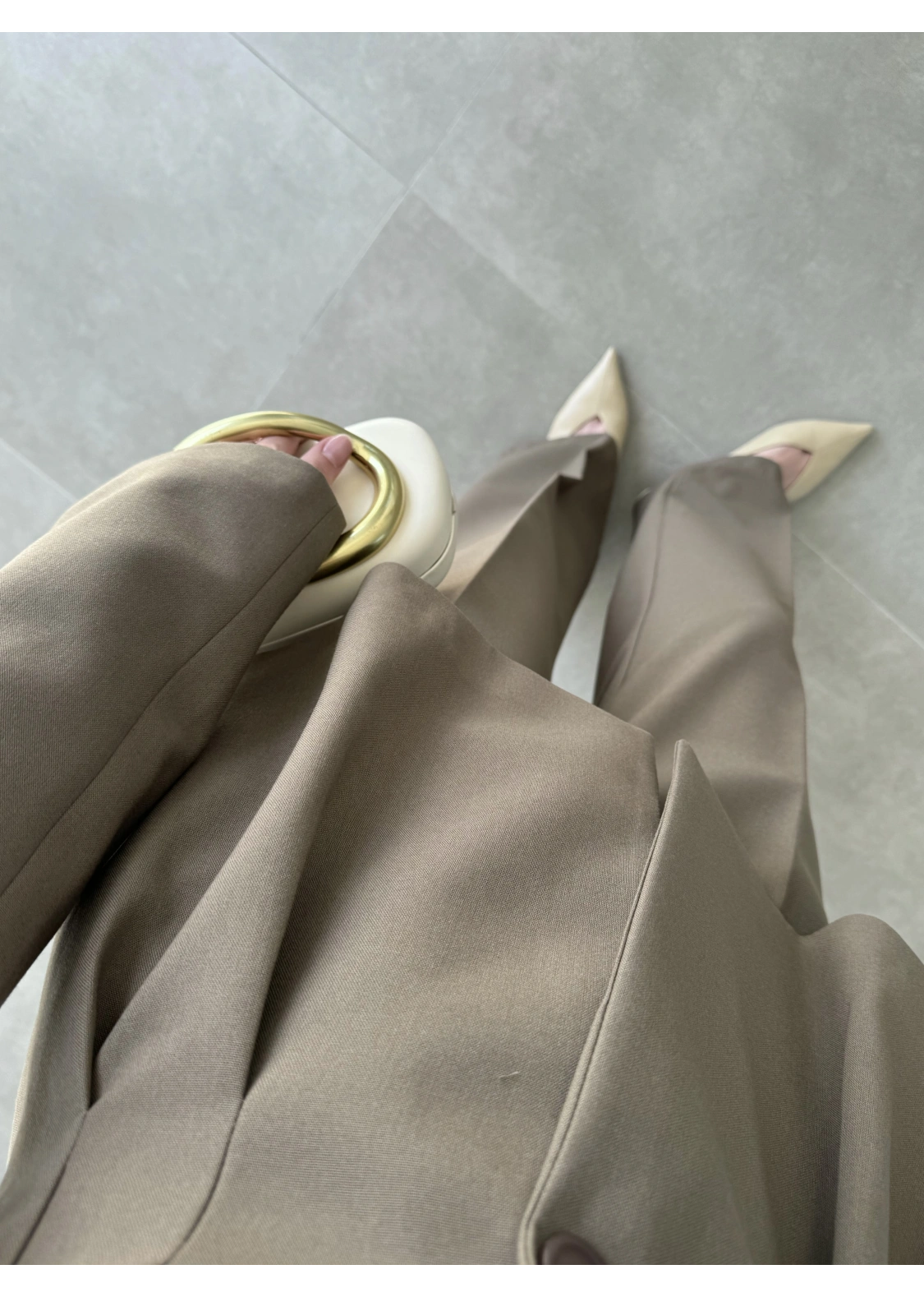 Pilili Belden Oturmalı Haki Blazer Takım
