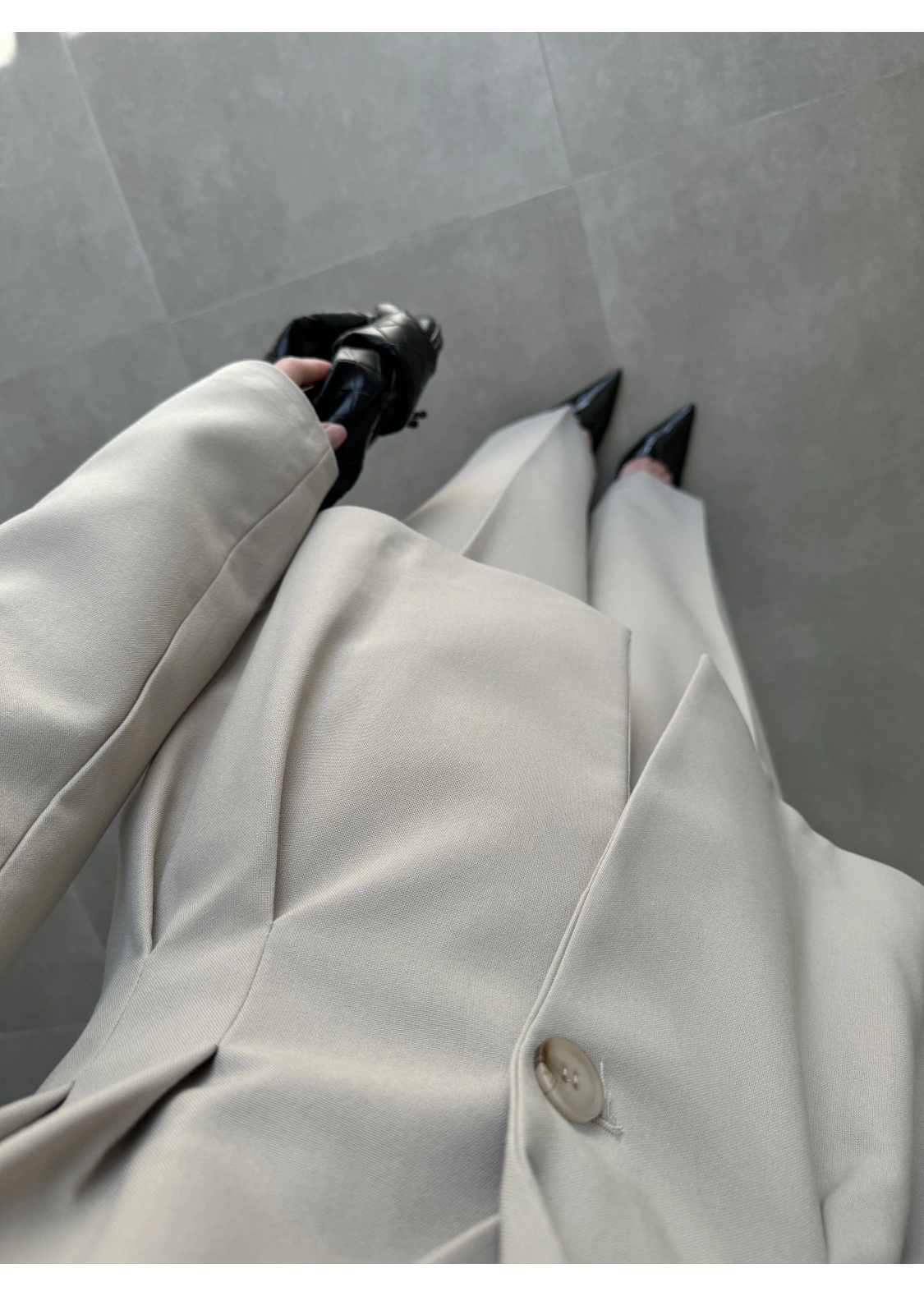 Pilili Belden Oturmalı Taş Blazer Takım