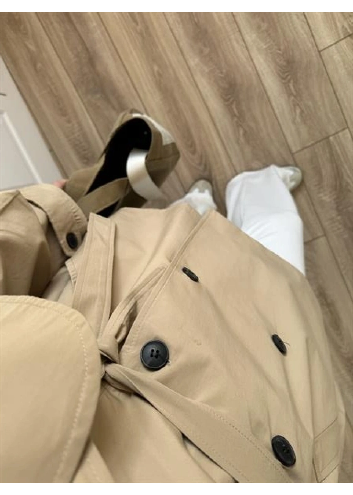 Poem Kuşaklı Astarlı Oversize Bej Trençkot
