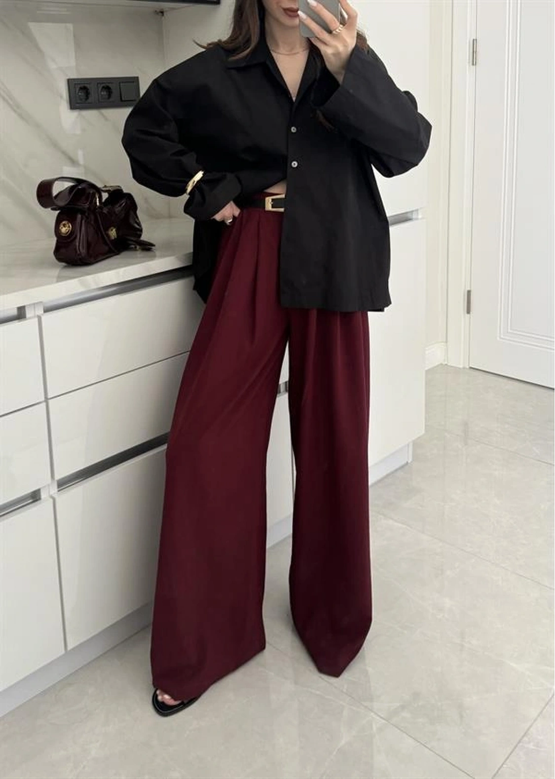 Poli Basic Palazzo Bordo Tensel Pantolon