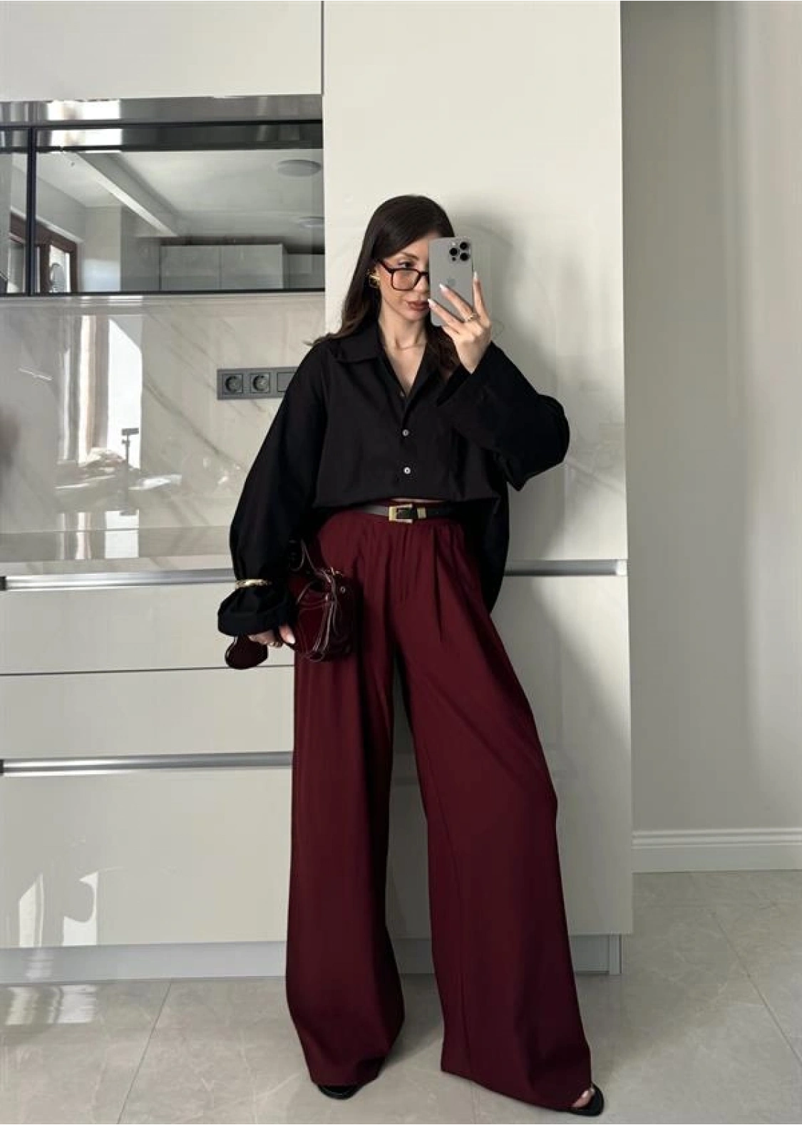 Poli Basic Palazzo Bordo Tensel Pantolon