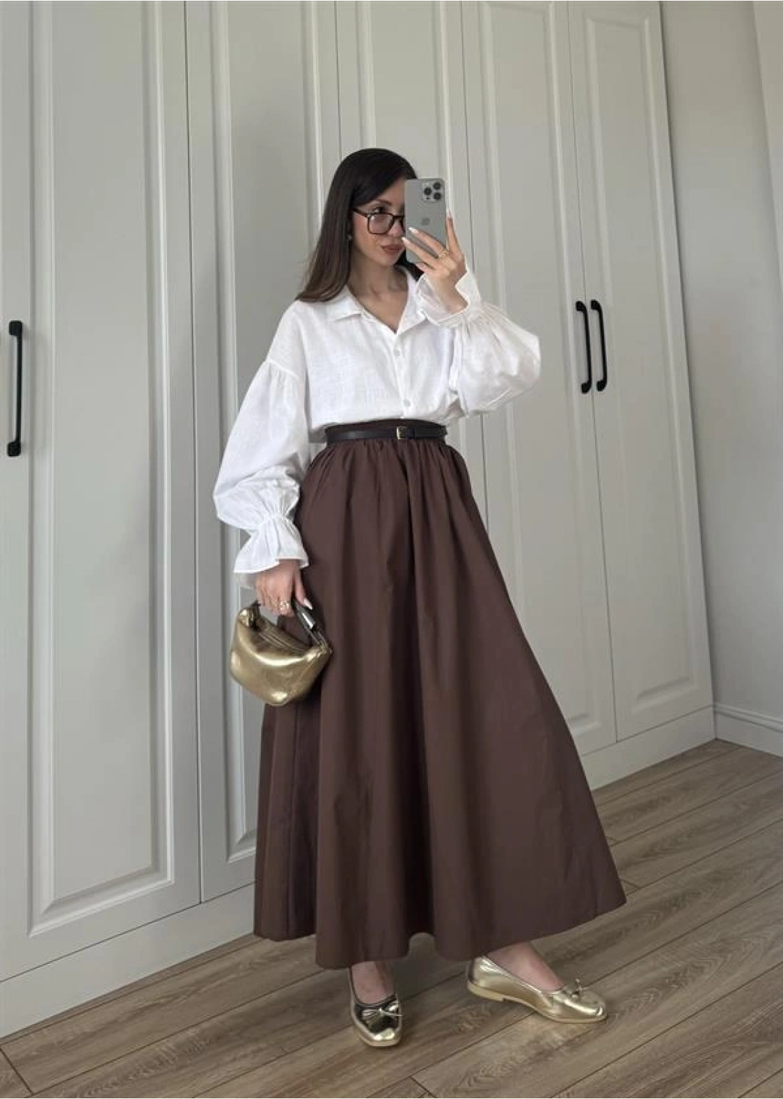 Poplin Kumaş Premium Kahve Etek