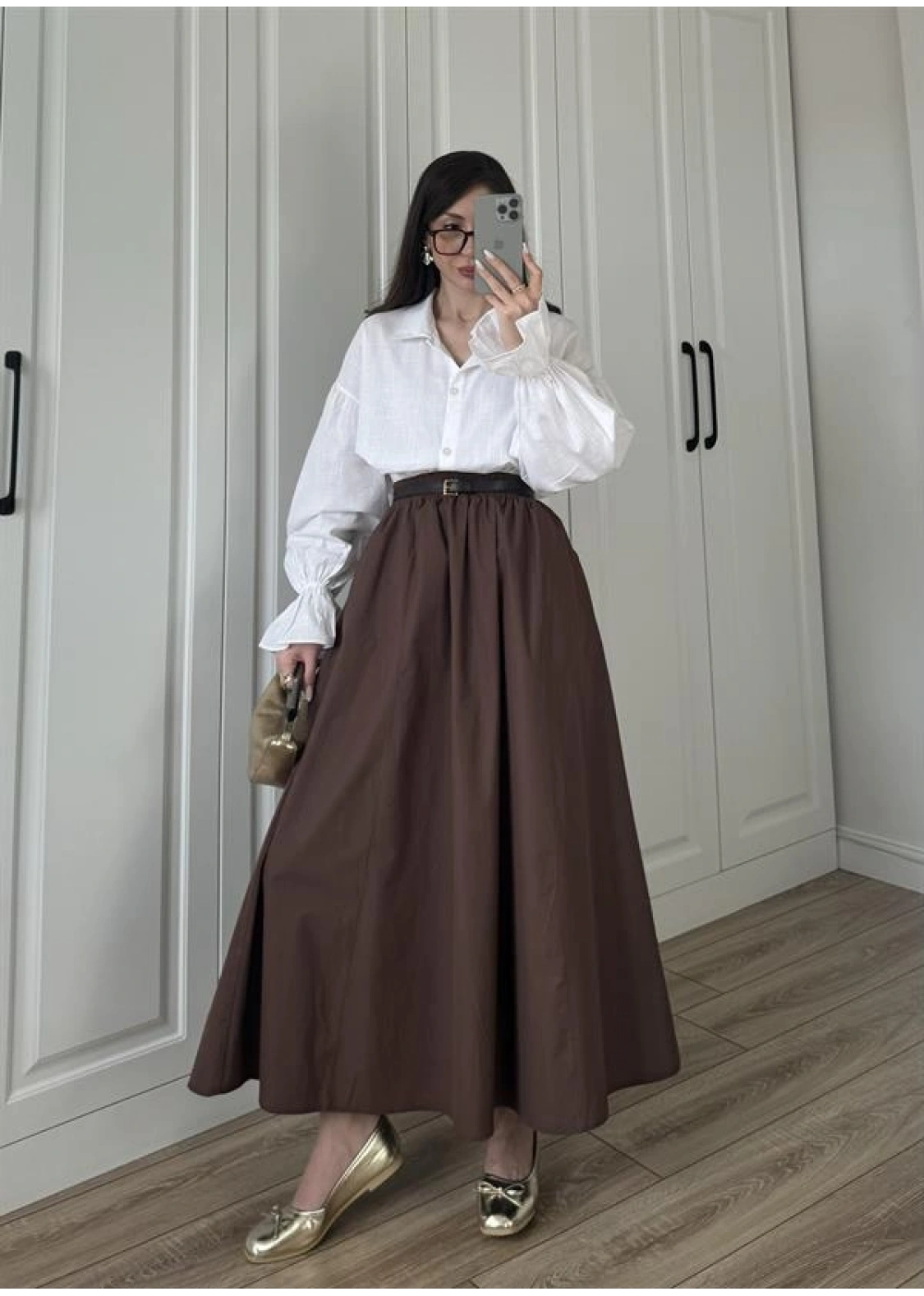 Poplin Kumaş Premium Kahve Etek