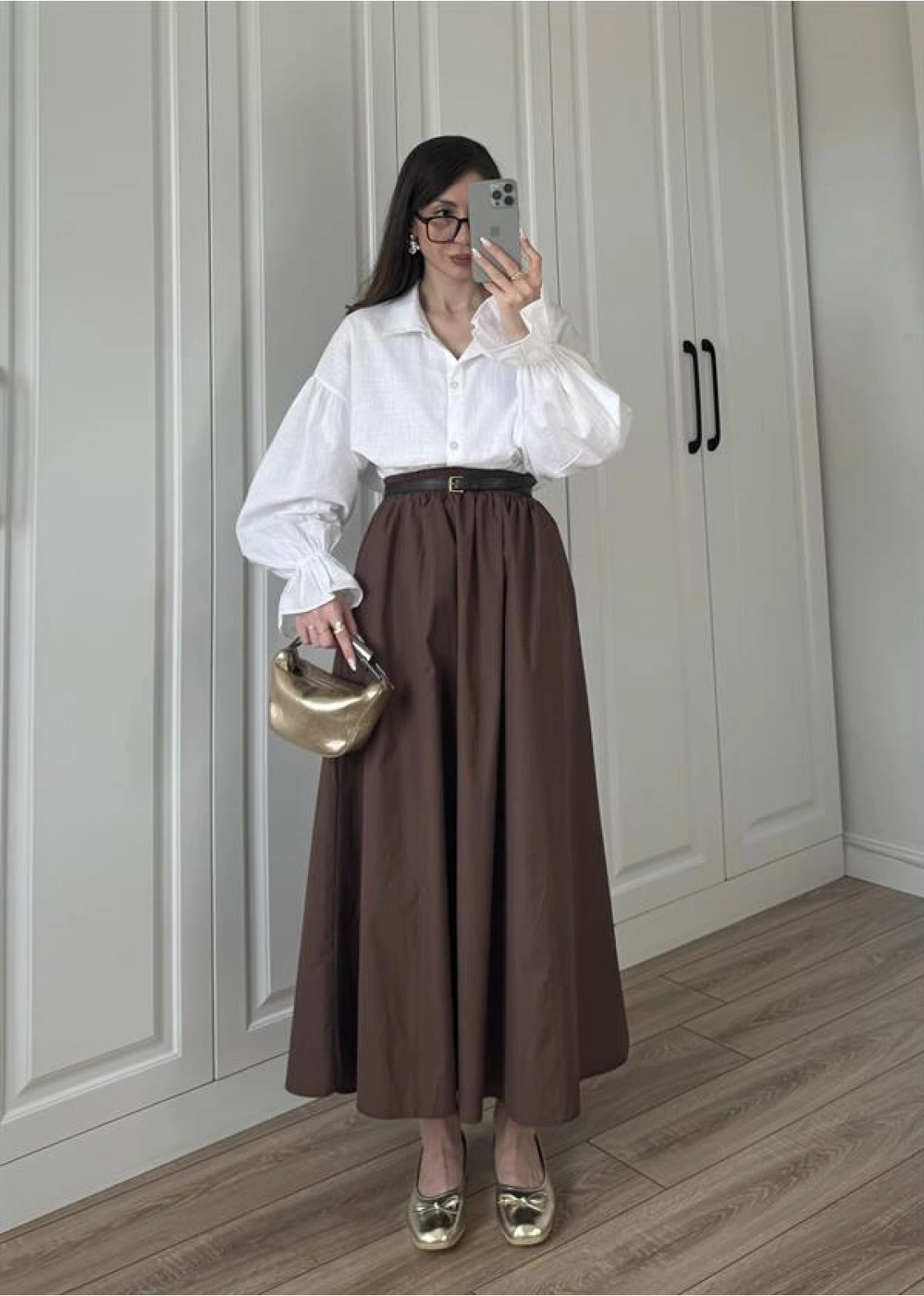 Poplin Kumaş Premium Kahve Etek