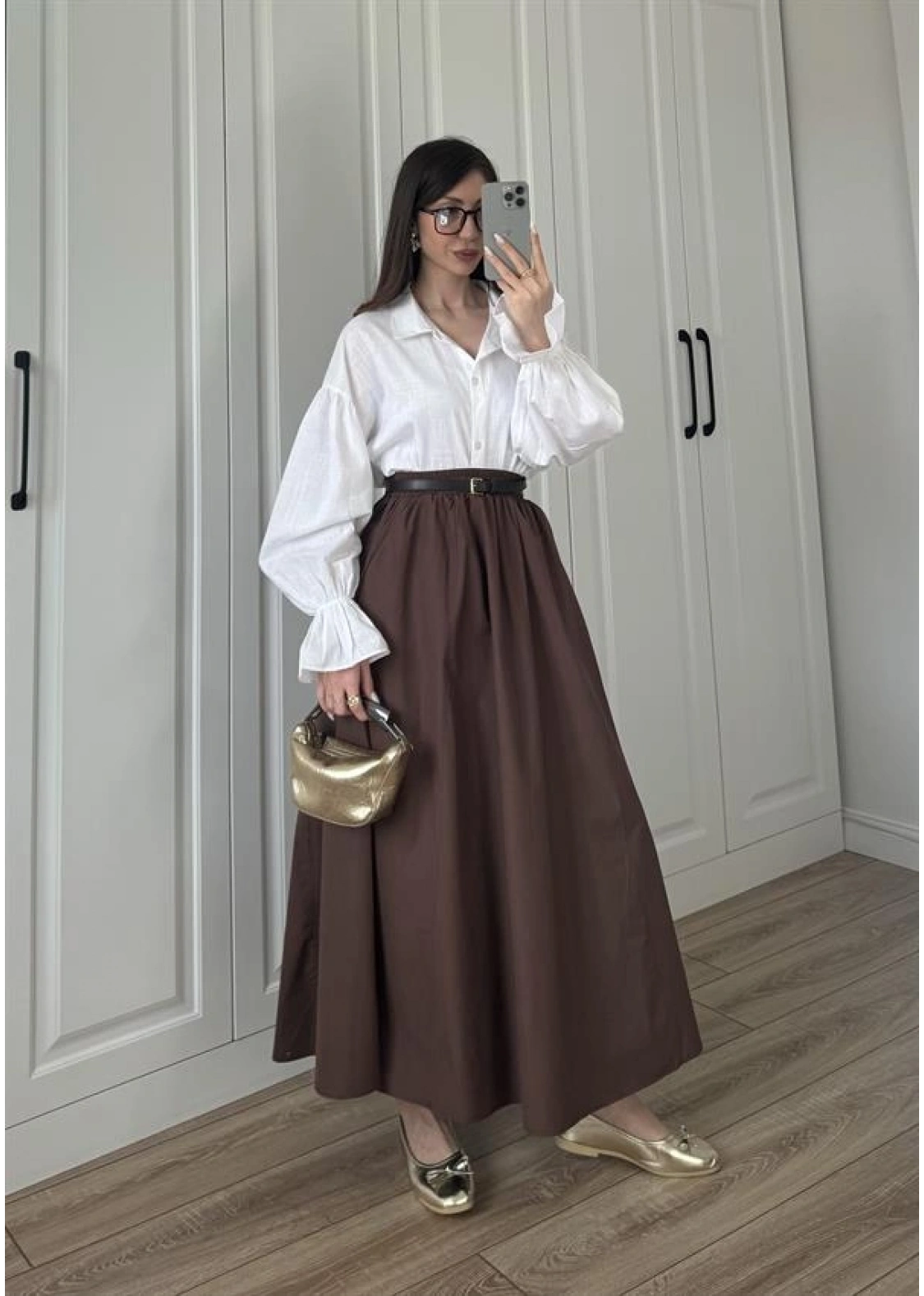 Poplin Kumaş Premium Kahve Etek