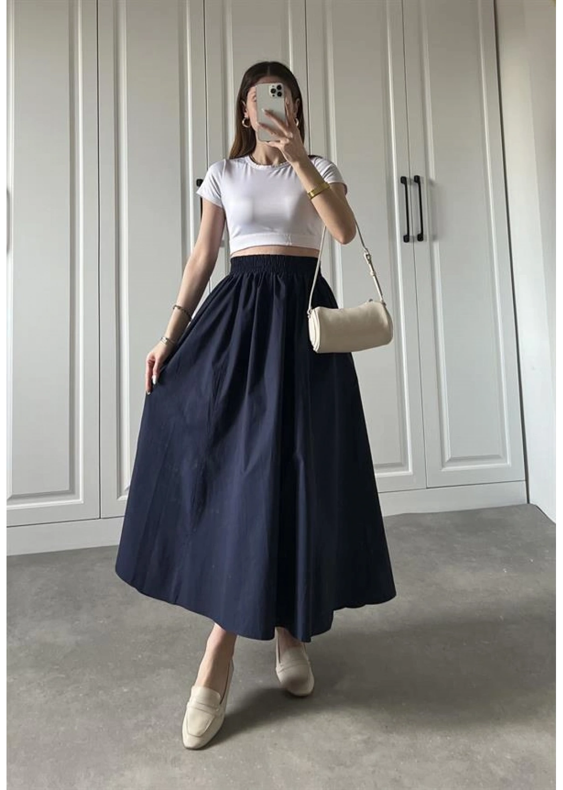 Poplin Kumaş Premium Lacivert Etek