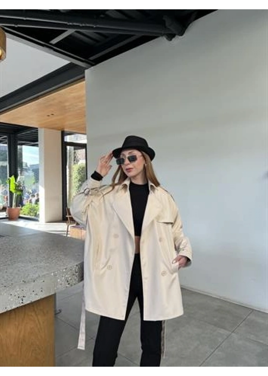 Premium Astarlı Taş Oversize Trenç