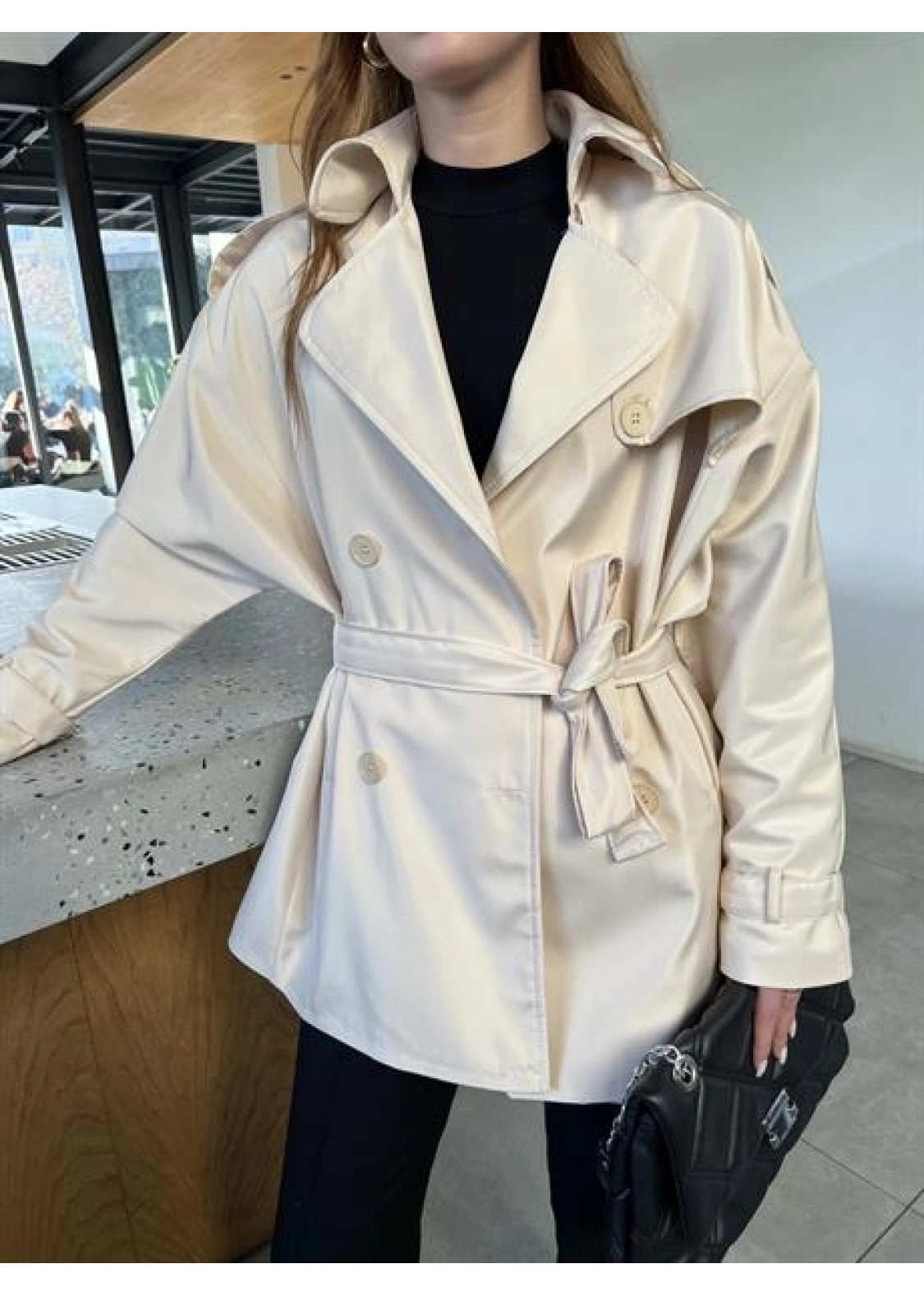 Premium Astarlı Taş Oversize Trenç