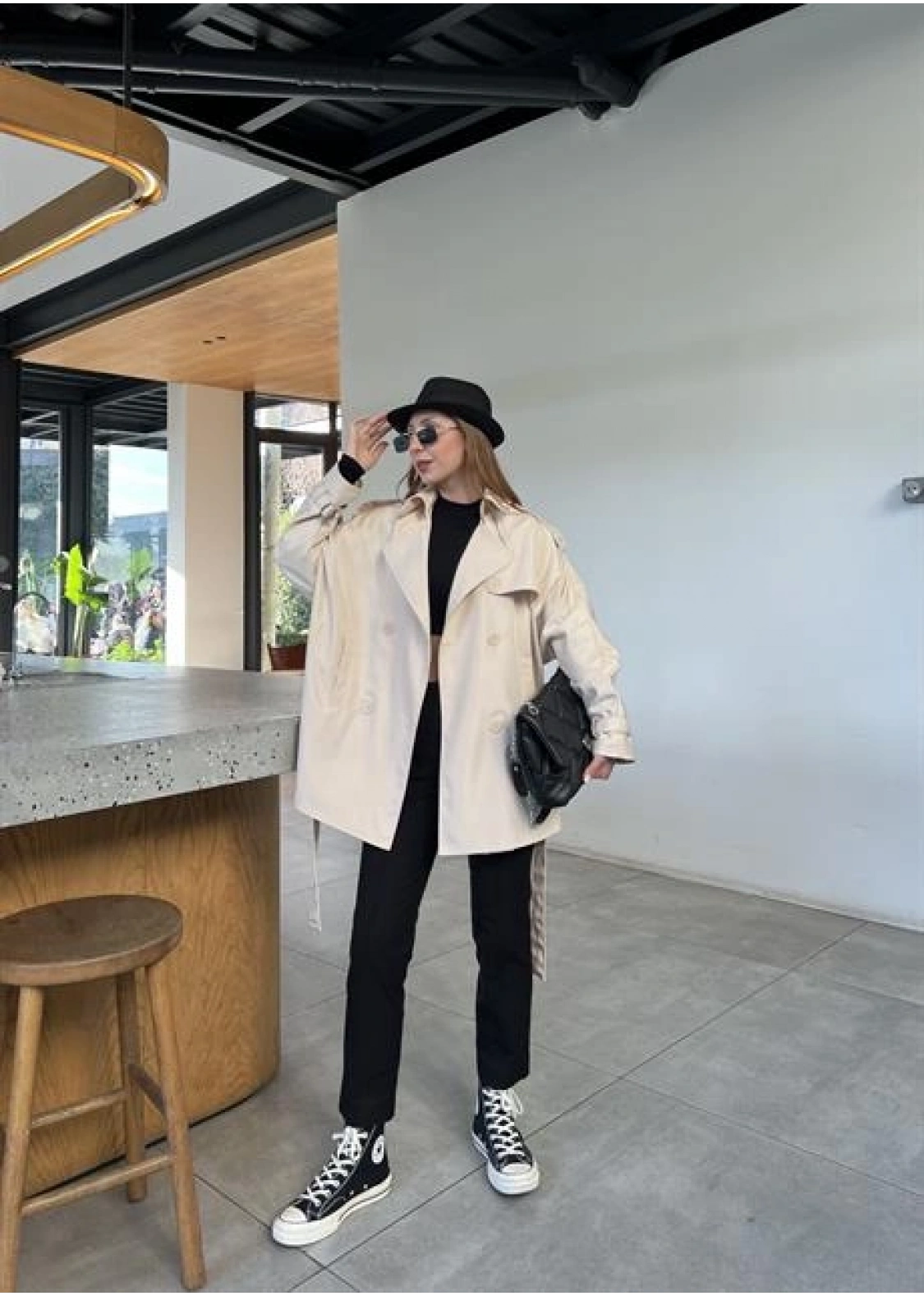 Premium Astarlı Taş Oversize Trenç