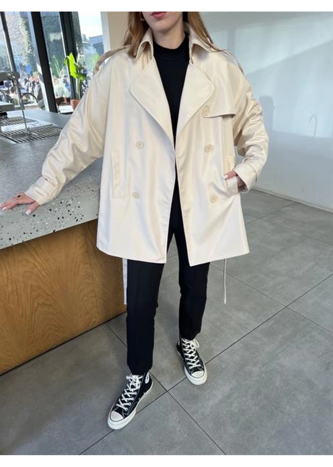 Premium Astarlı Taş Oversize Trenç