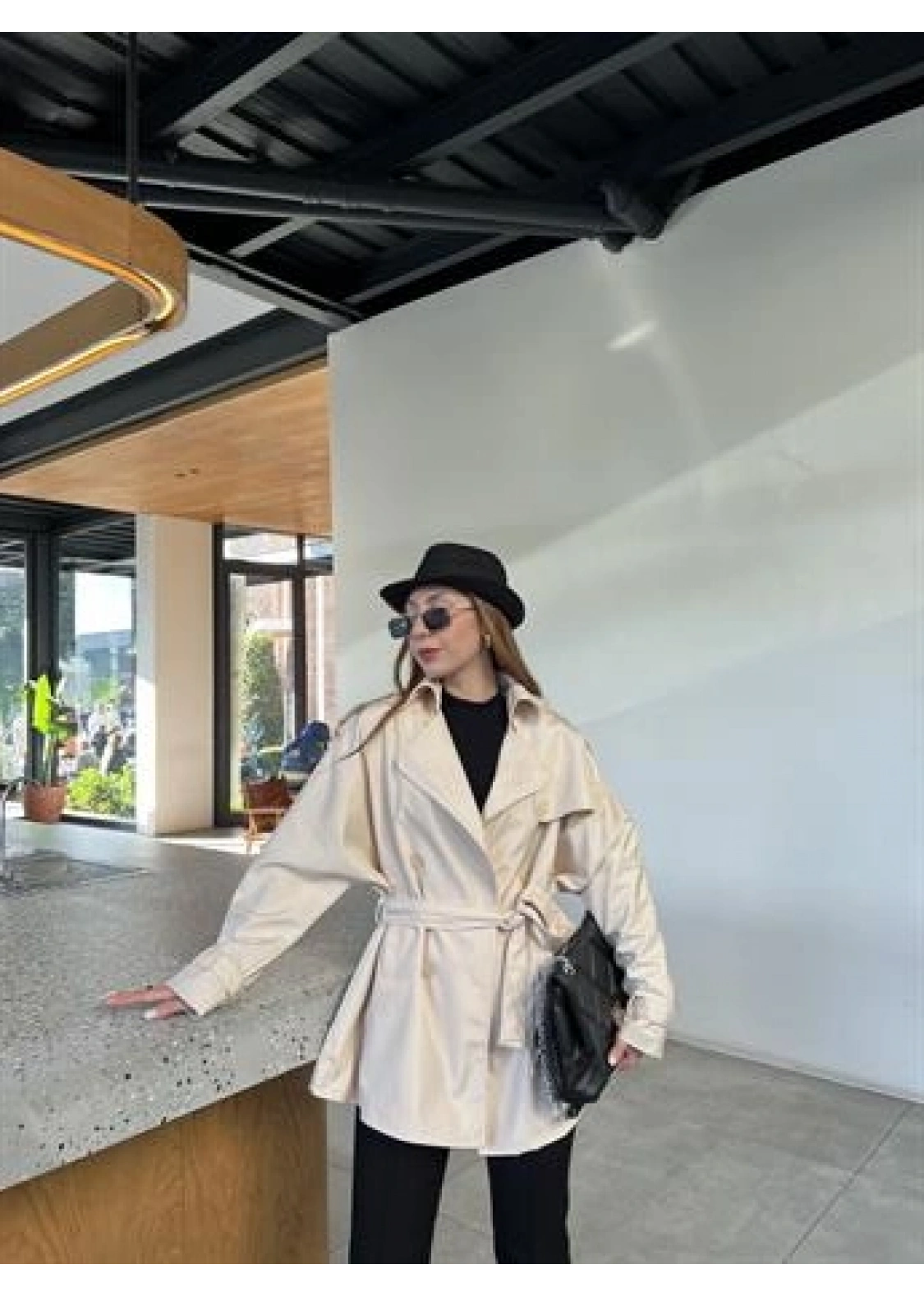 Premium Astarlı Taş Oversize Trenç