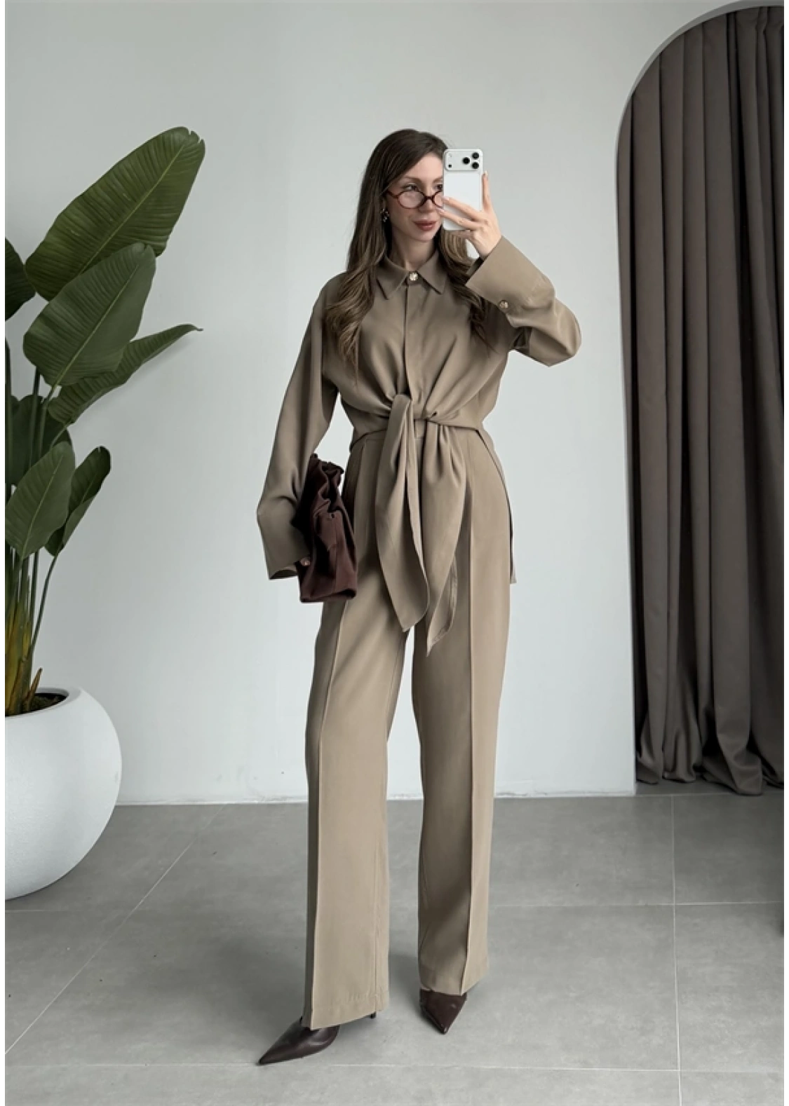 Premium Bağlamalı Haki Bluz Takım