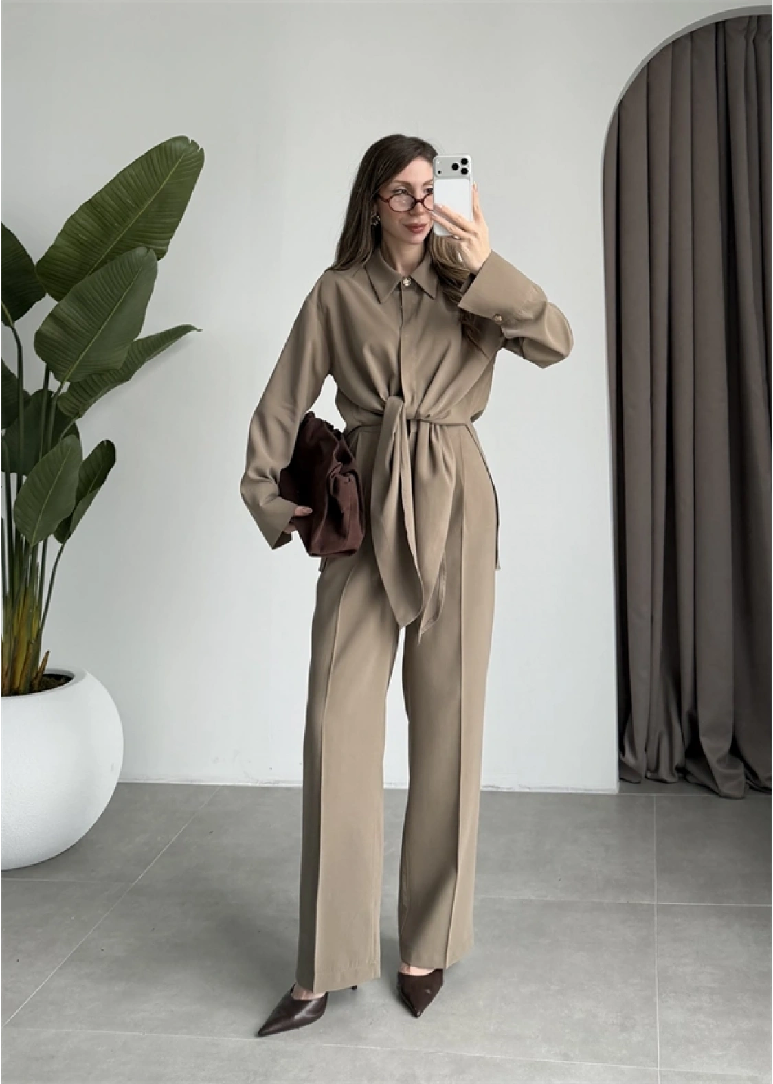 Premium Bağlamalı Haki Bluz Takım