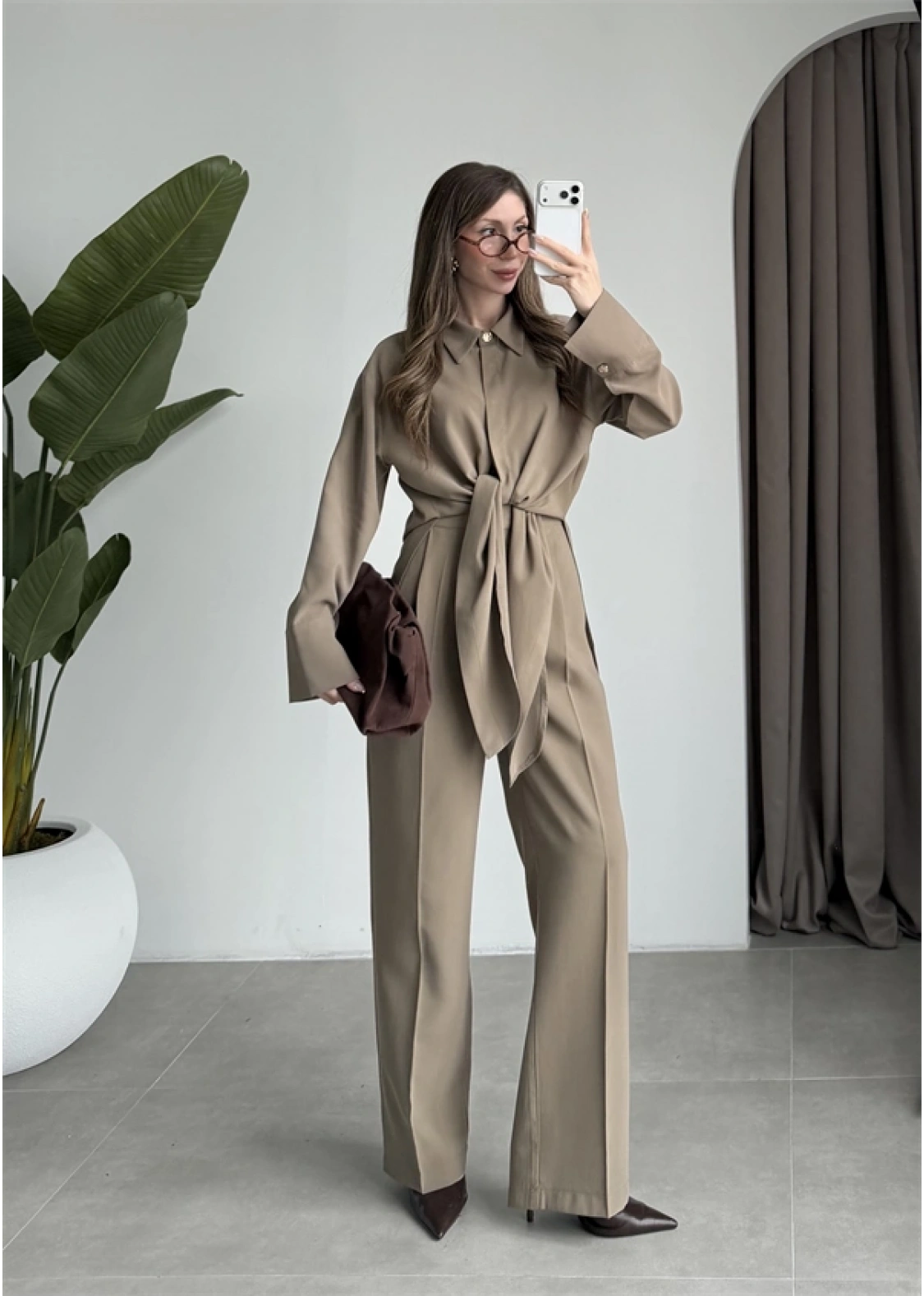 Premium Bağlamalı Haki Bluz Takım