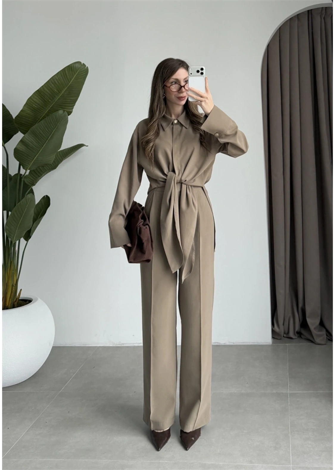 Premium Bağlamalı Haki Bluz Takım