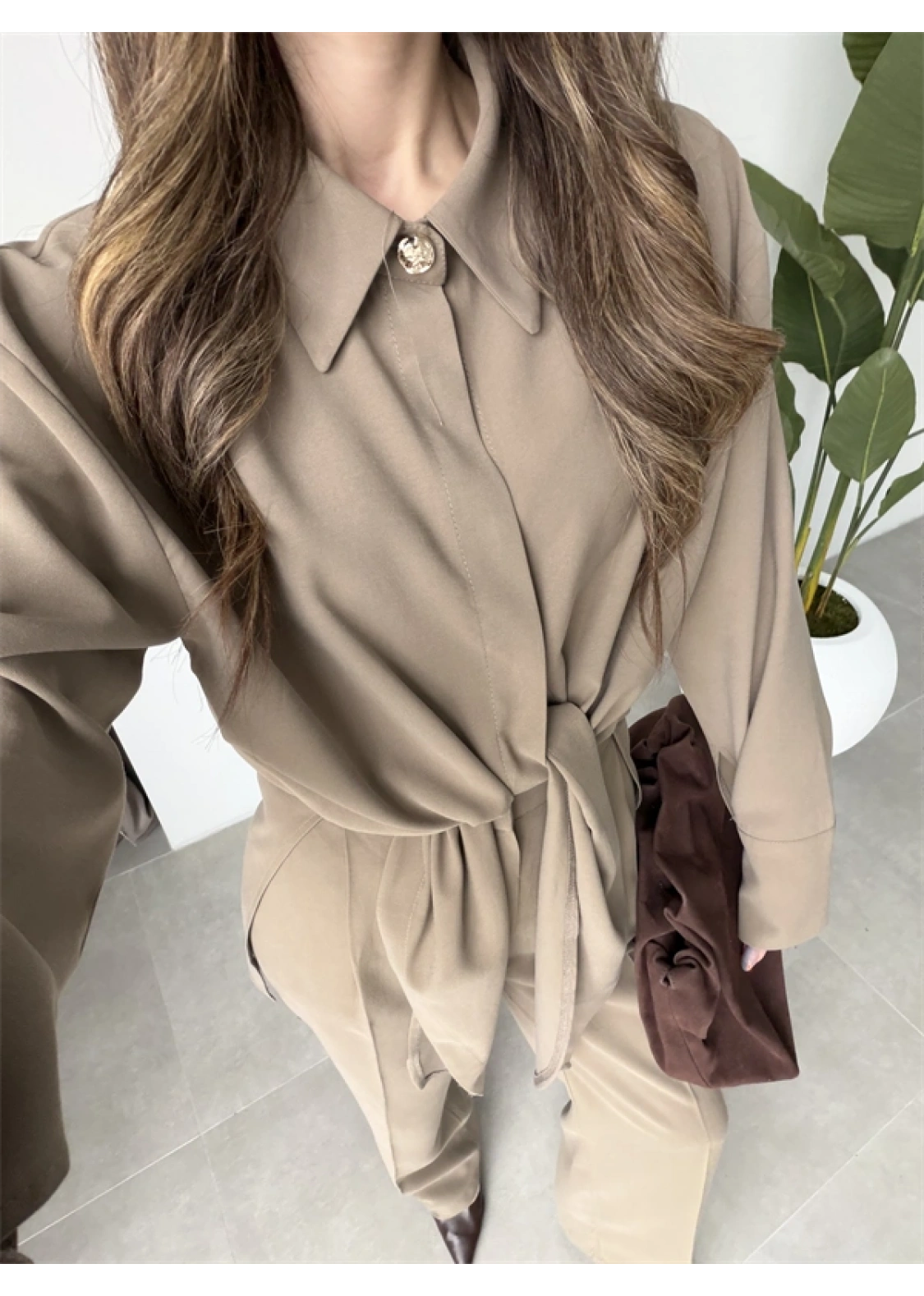 Premium Bağlamalı Haki Bluz Takım