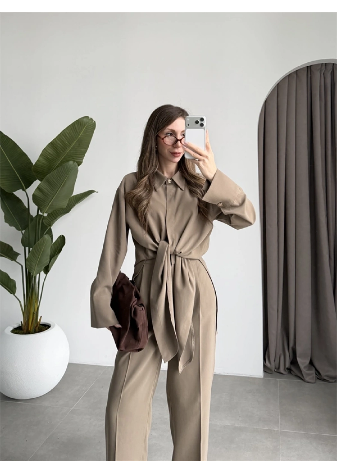 Premium Bağlamalı Haki Bluz Takım