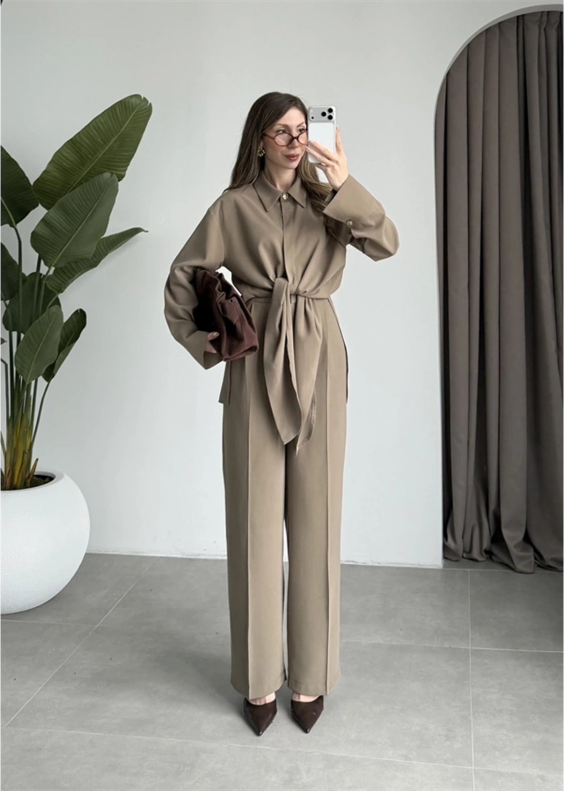 Premium Bağlamalı Haki Bluz Takım