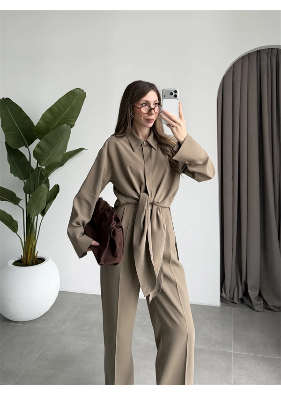 Premium Bağlamalı Haki Bluz Takım