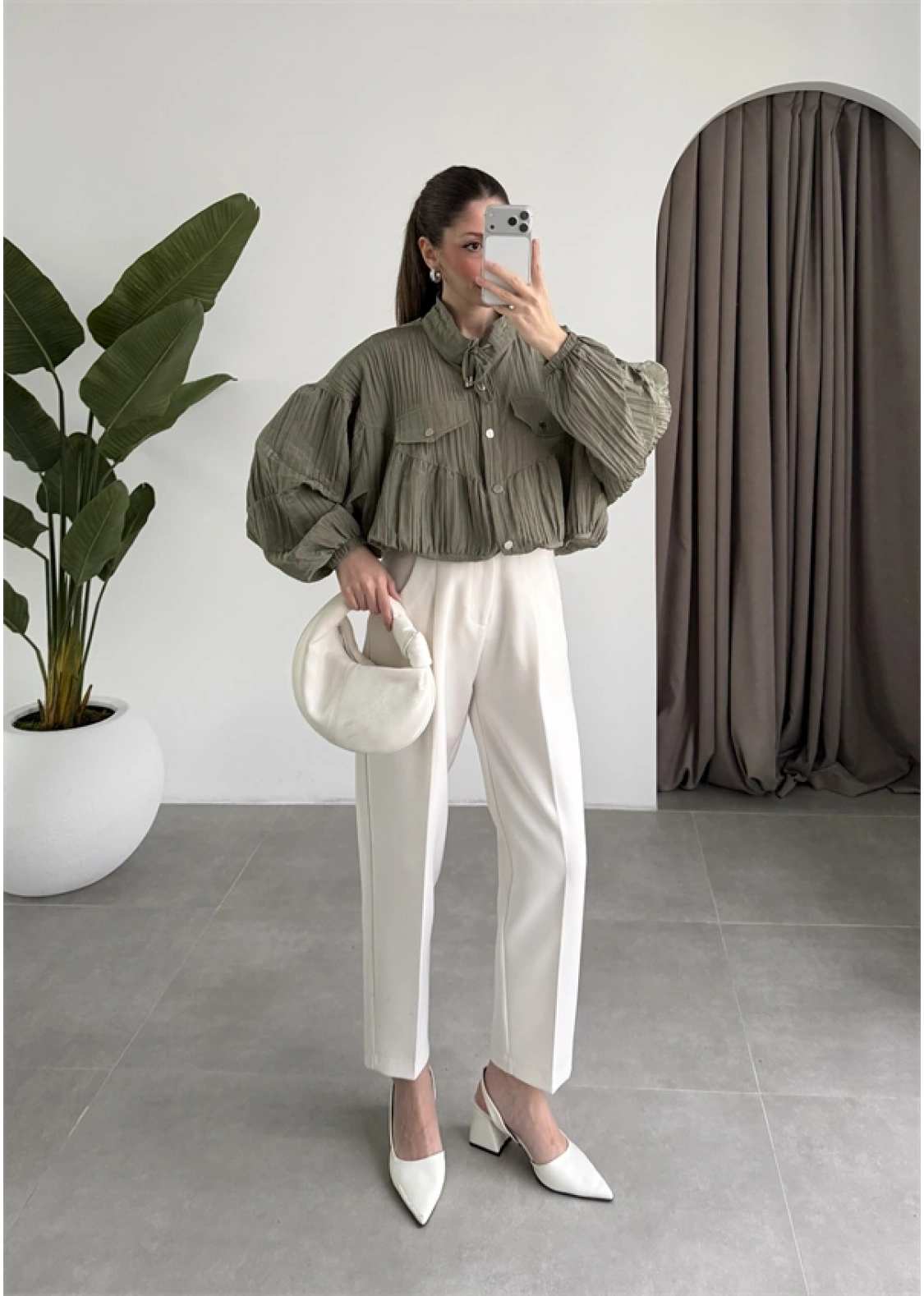 Premium Krinkıl Haki Ceket