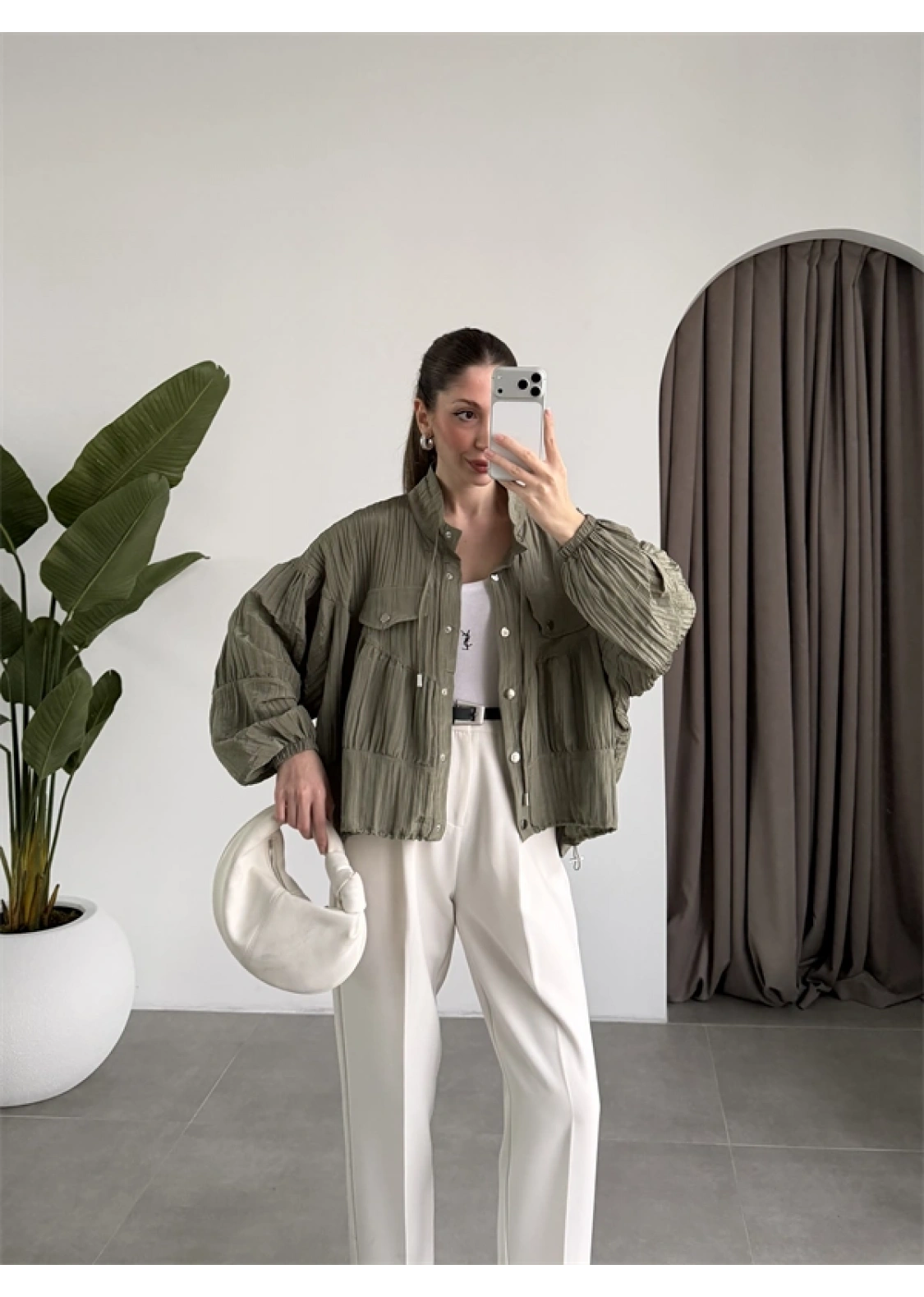 Premium Krinkıl Haki Ceket