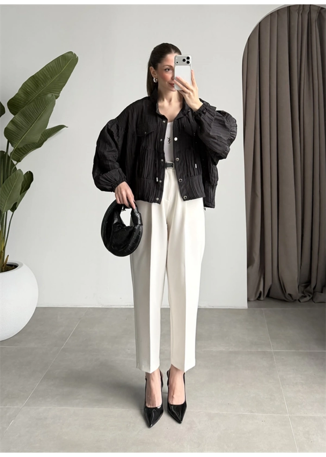 Premium Krinkıl Siyah Ceket