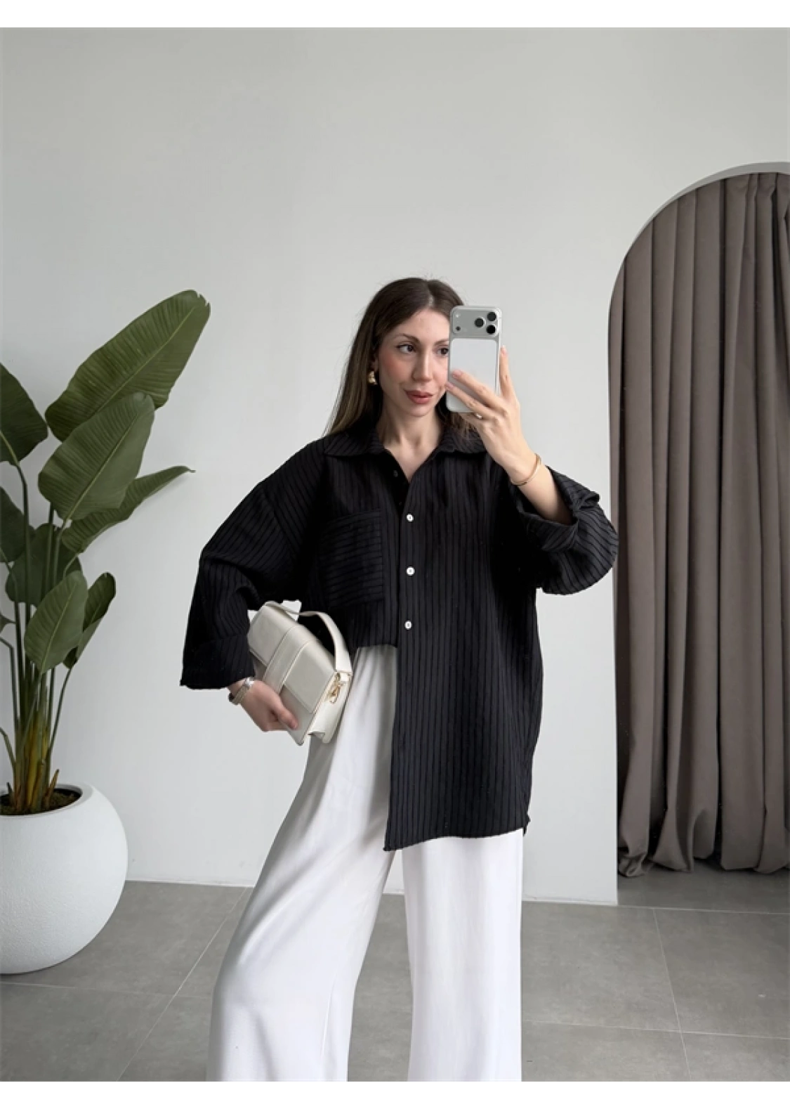 Premium Kumaş Ola Siyah Gömlek