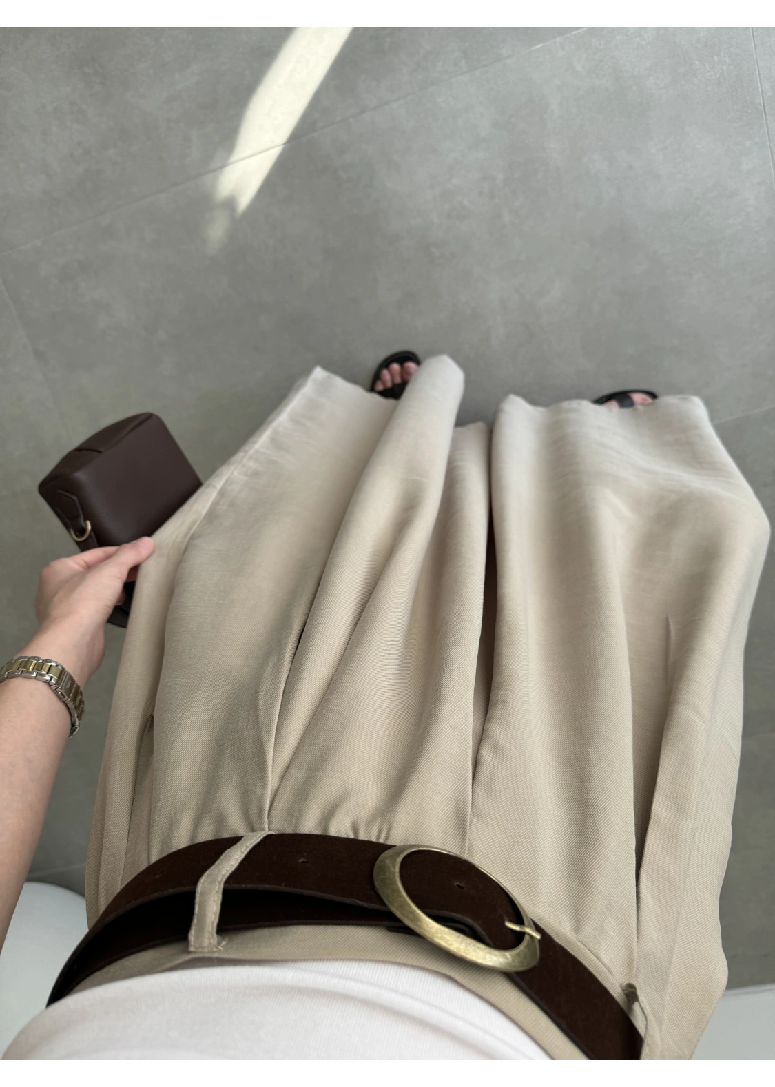 Premium Tensel Kemerli Bej Etek Pantolon