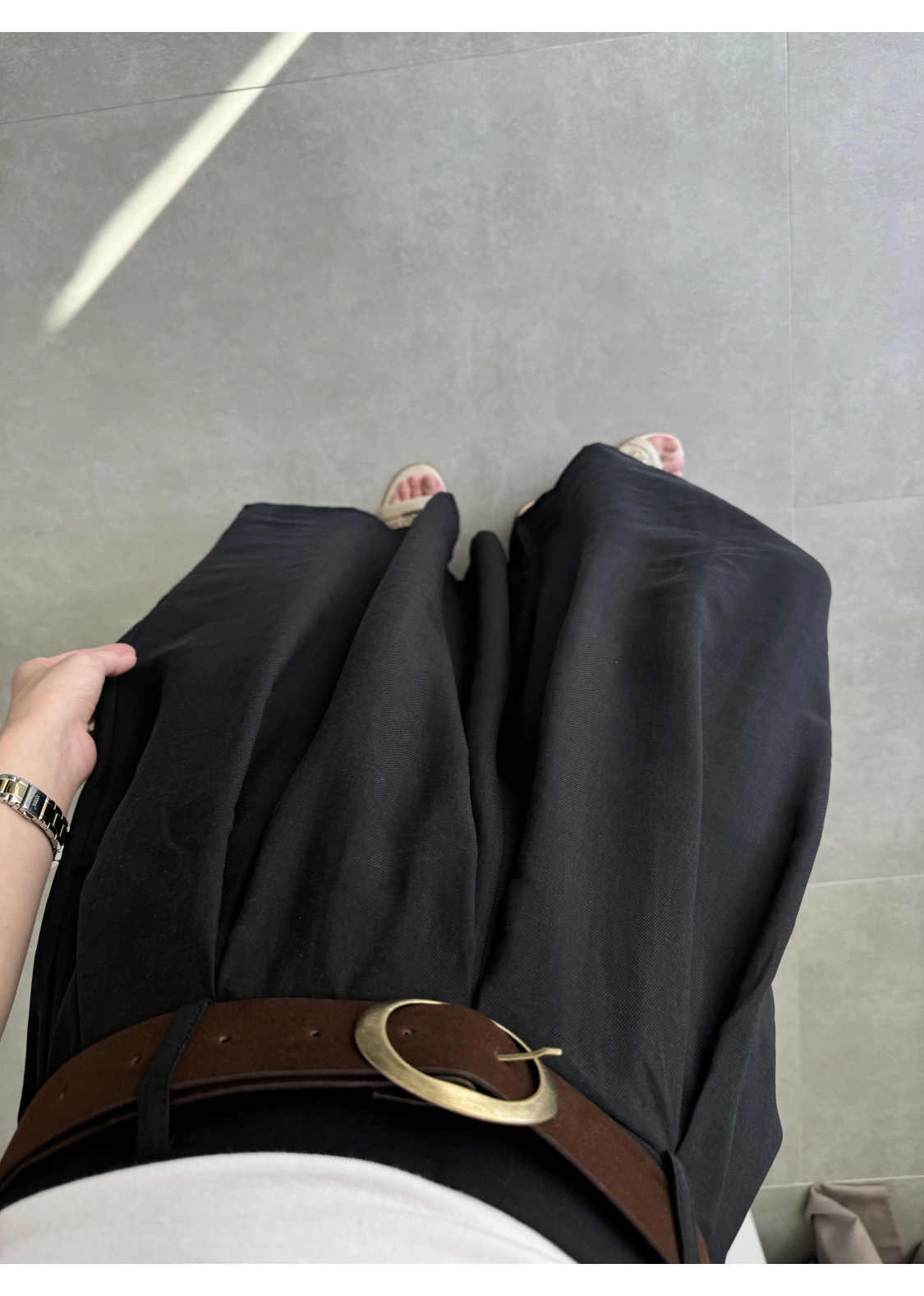 Premium Tensel Kemerli Siyah Etek Pantolon