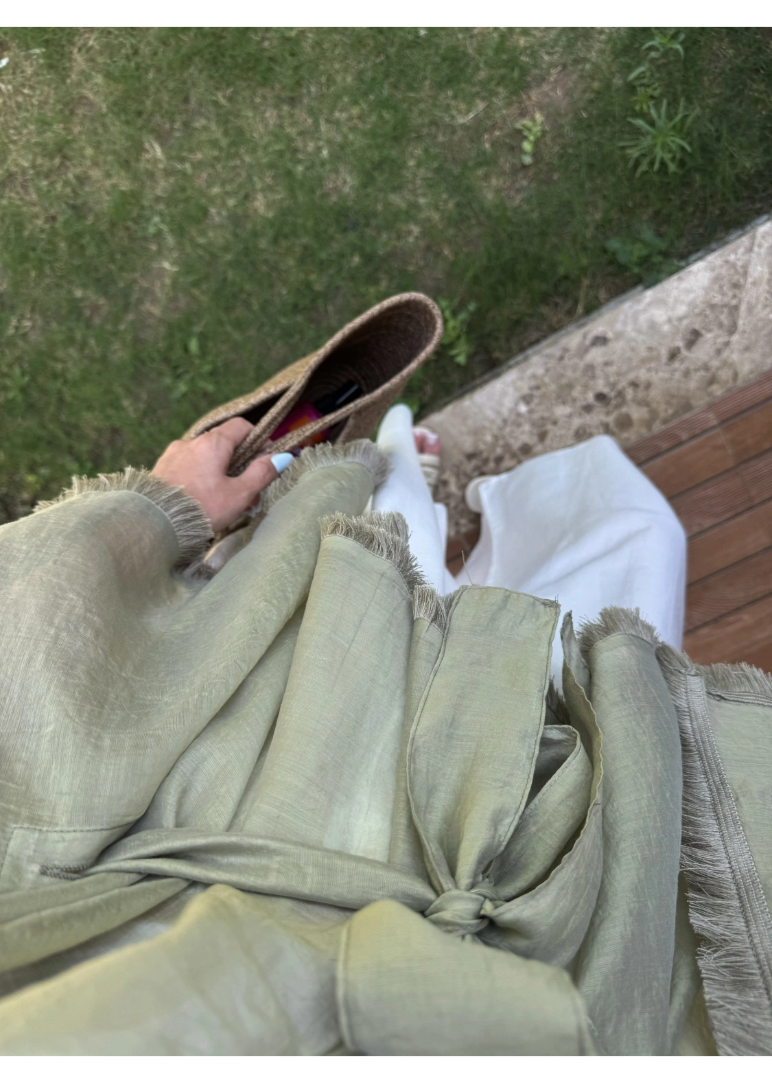 Püsküllü Kuşaklı Adaçayı Yeşili Kimono