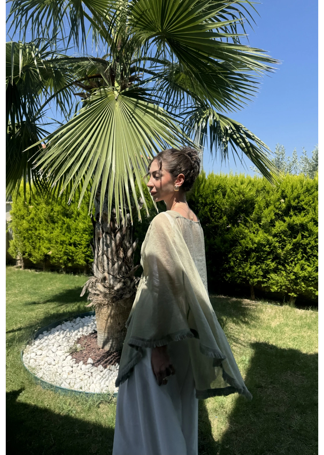 Püsküllü Kuşaklı Adaçayı Yeşili Kimono