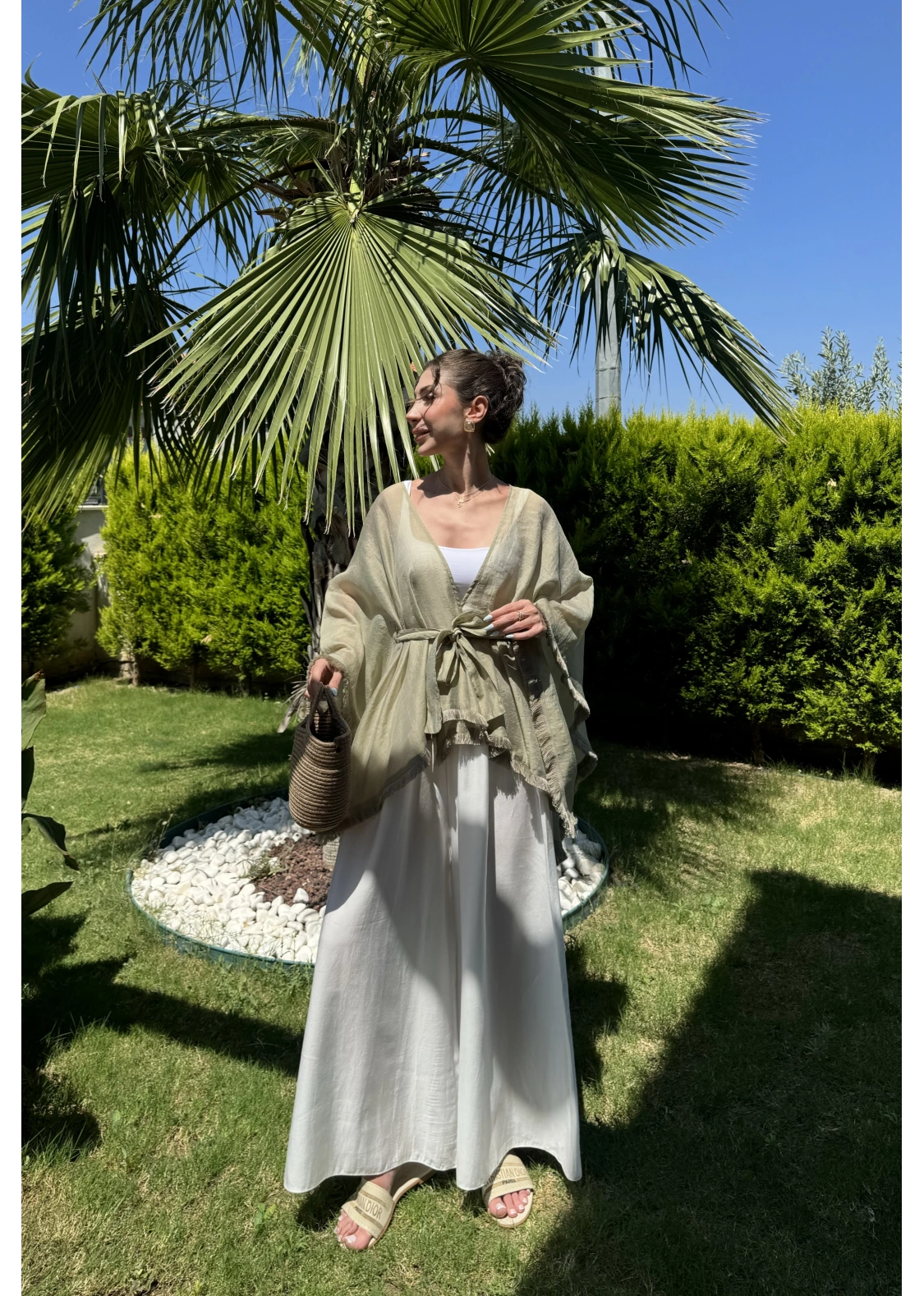Püsküllü Kuşaklı Adaçayı Yeşili Kimono