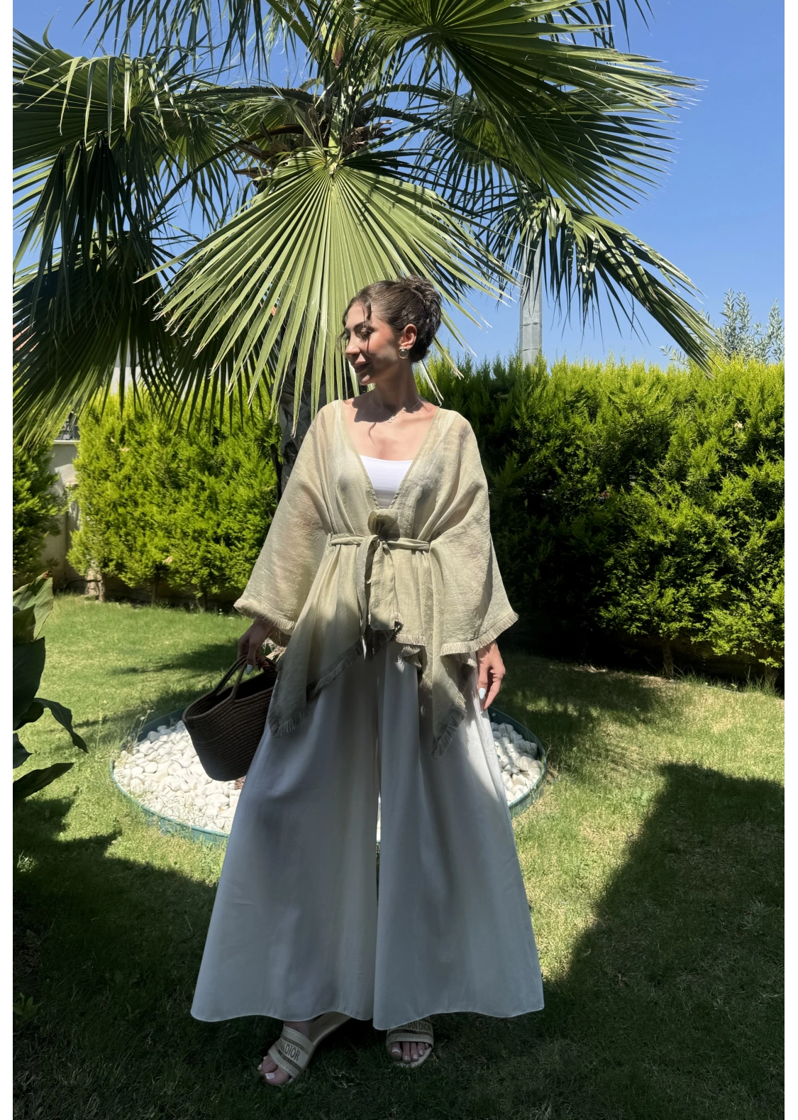Püsküllü Kuşaklı Adaçayı Yeşili Kimono