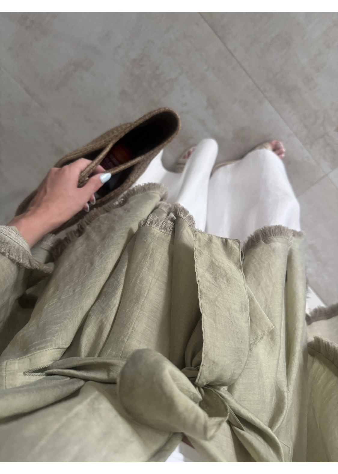Püsküllü Kuşaklı Adaçayı Yeşili Kimono