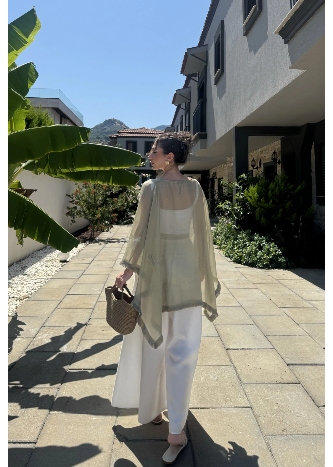 Püsküllü Kuşaklı Adaçayı Yeşili Kimono