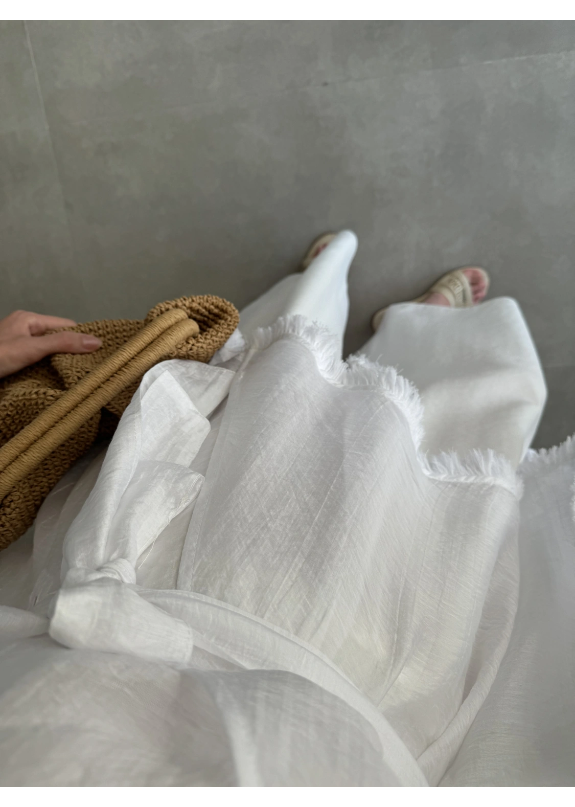 Püsküllü Kuşaklı Beyaz Kimono