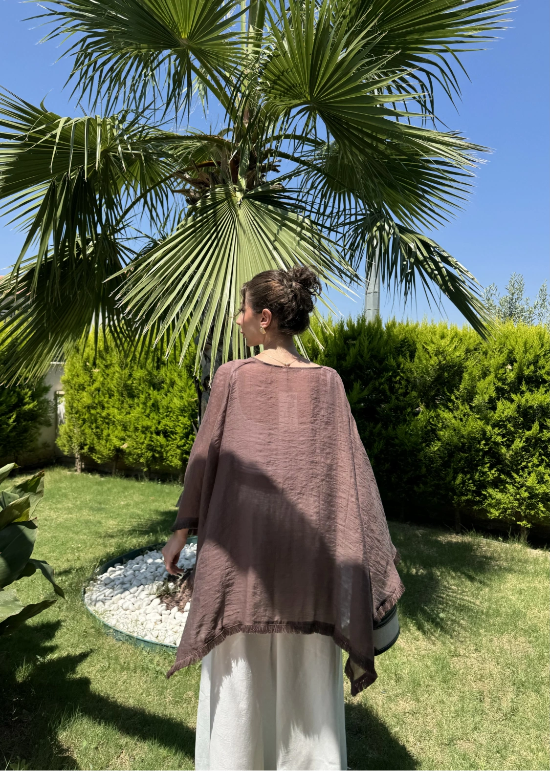 Püsküllü Kuşaklı Kahve Kimono