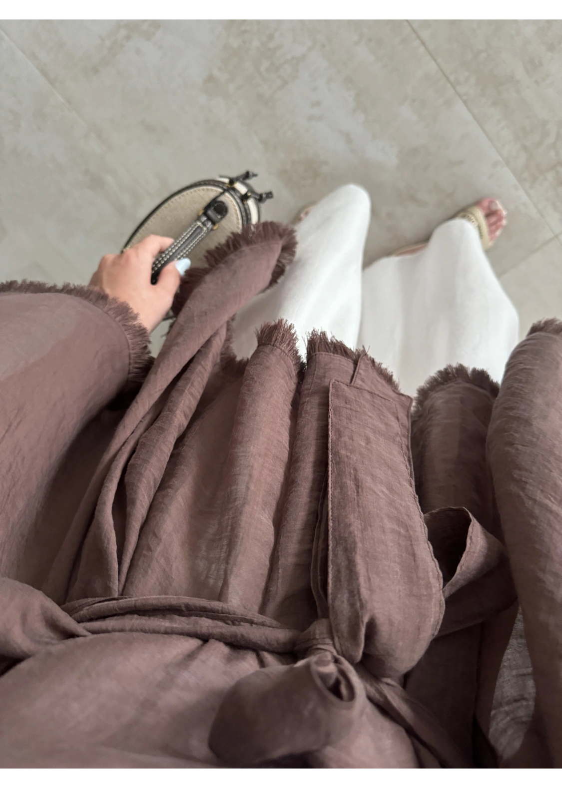 Püsküllü Kuşaklı Kahve Kimono