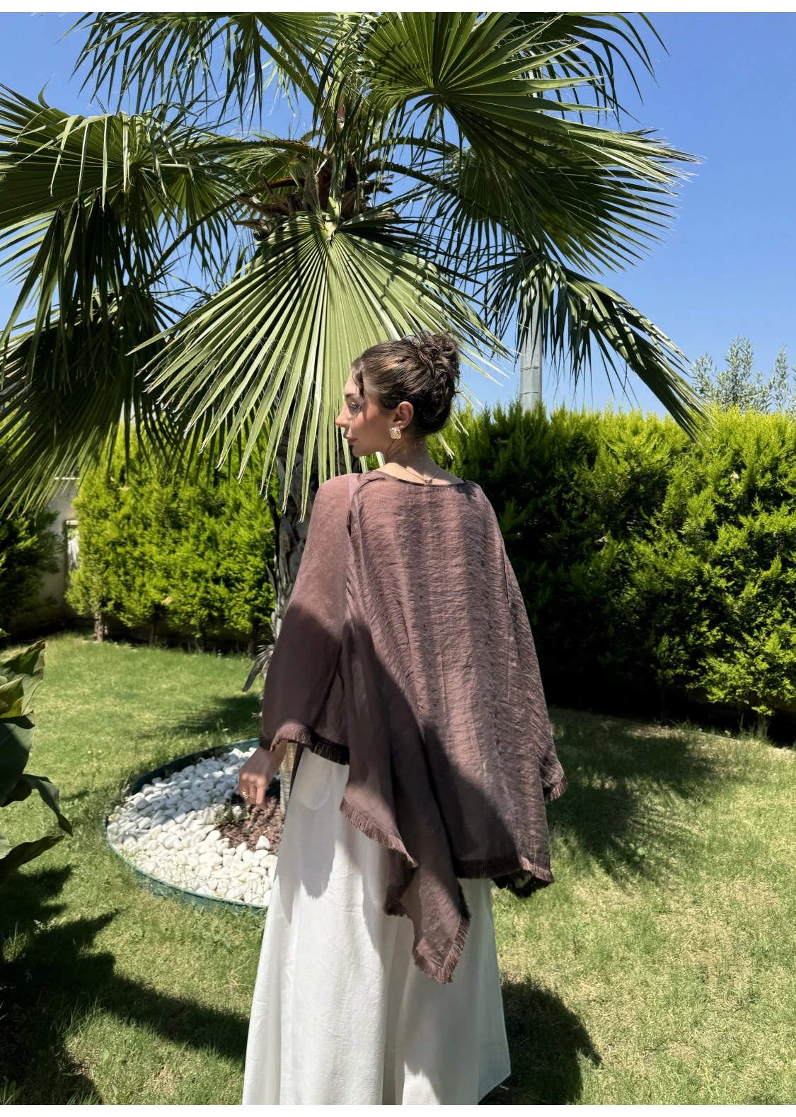 Püsküllü Kuşaklı Kahve Kimono
