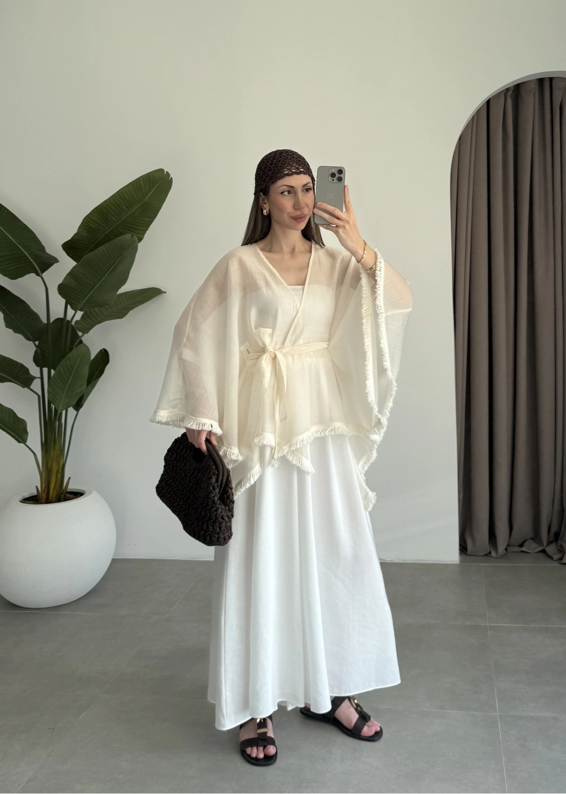 Püsküllü Kuşaklı Taş Kimono