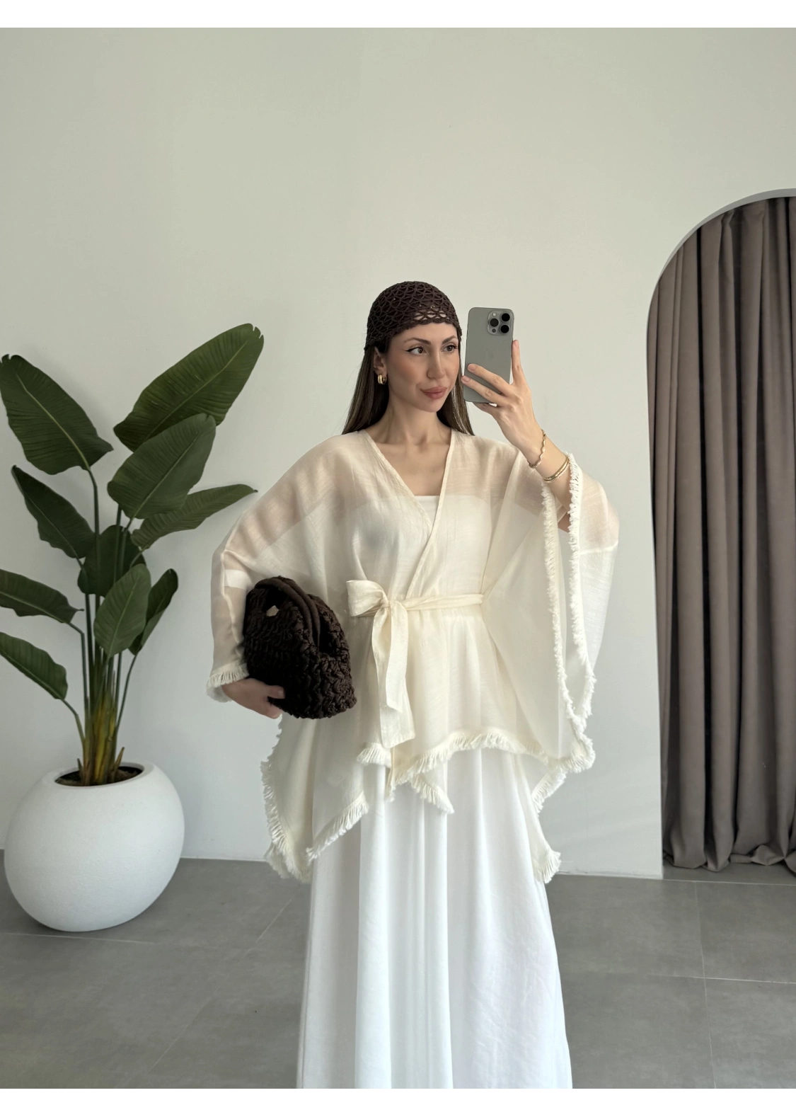 Püsküllü Kuşaklı Taş Kimono