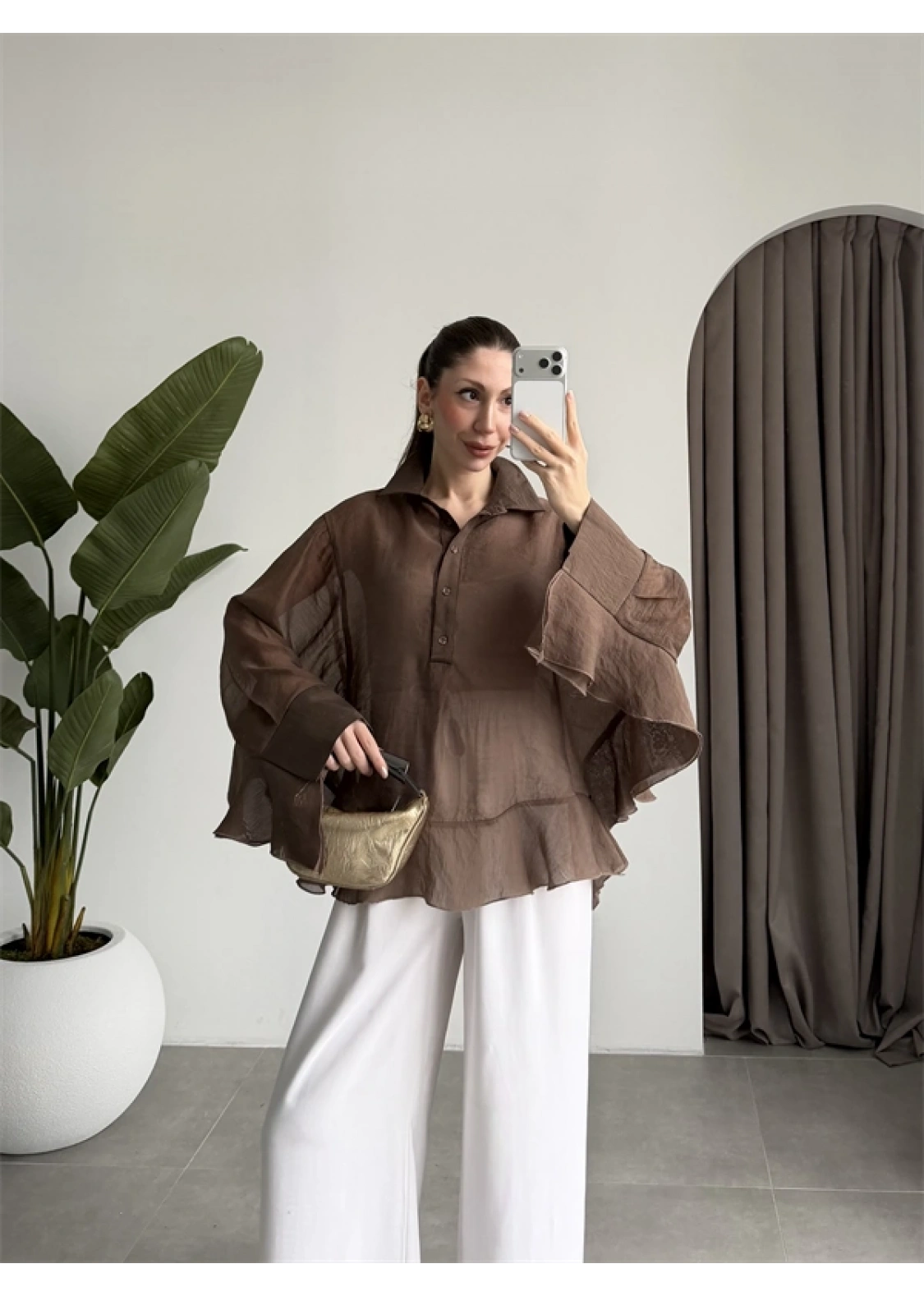 Rima Oversize Kahve Gömlek Bluz